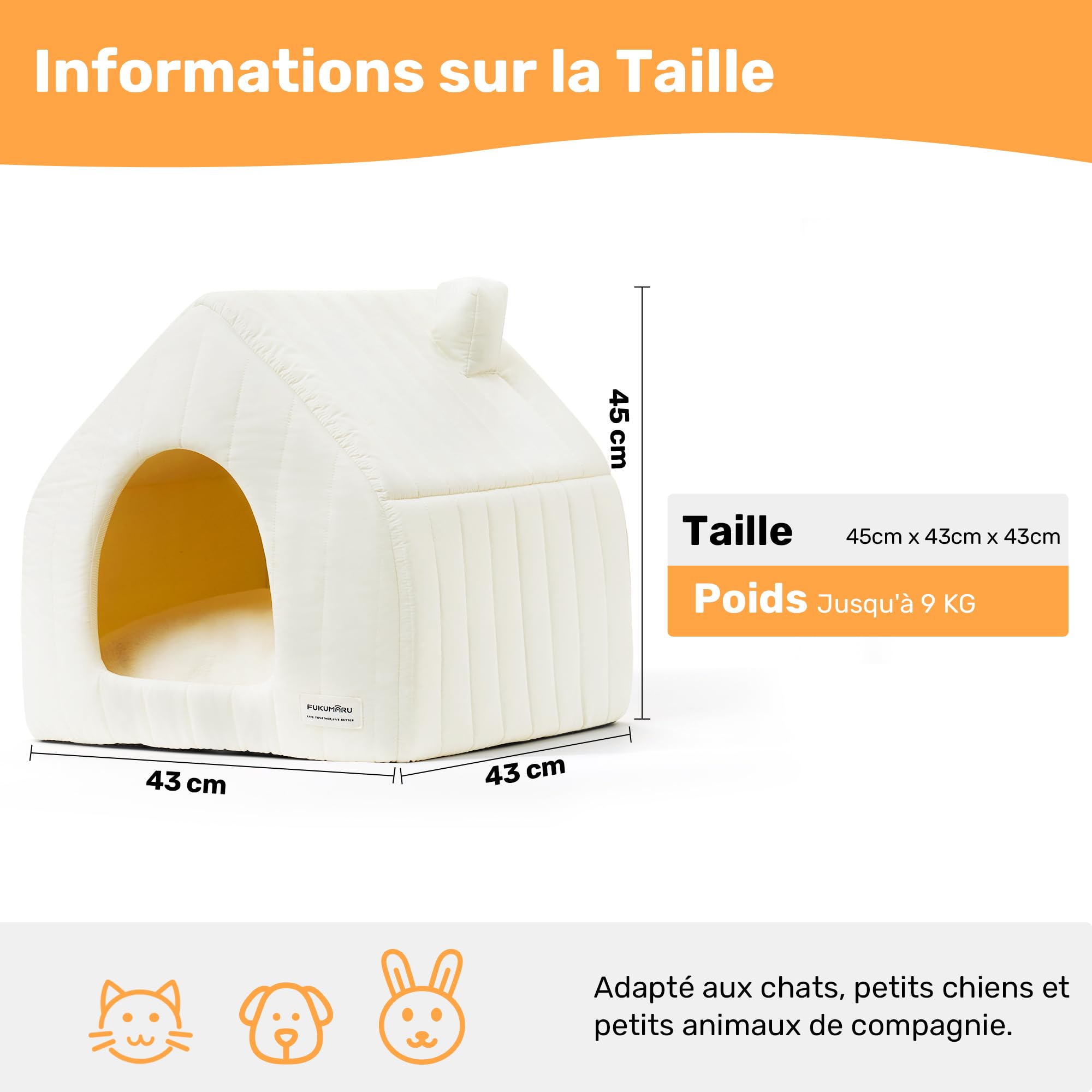 FUKUMARU Lits pour Chats d'Intérieur, 2 en 1 avec Coussin Amovible et Lavable pour Chiot et Lapin, 45 cm Maison Chaude pour Chat, Cachette Fermée avec Fond Anti-Dérapant, Tente pour Chat Confortable