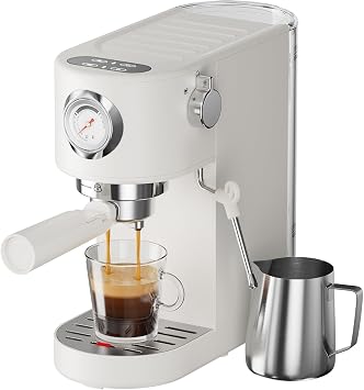 Espresso Machine - 20Bar Coffee Maker with Milk Frother Steam Wand, Adjustable Cup Volume, 37oz Espresso Maker for Latte, Cappuccino with Touch Screen & Pressure Gauge, Beige Normal