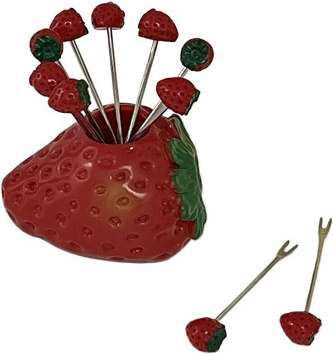 Cake Forks，Fruit Fork Household Ceramic Fork Storage Jar Reusable Stainless Steel, Mini Cake Forks Tasting Appetizer Cocktail Forks Picks Small Dessert Food Picks Sticks