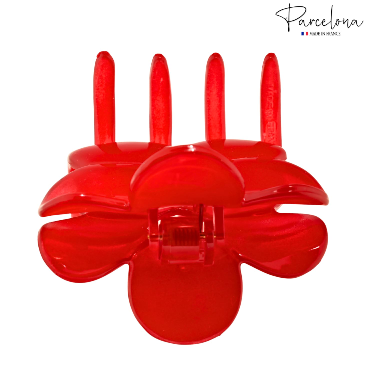 Parcelona French Big Flower Claw Clip 2 3/4 Inch Strong Hold Jaw Clip for Women & Girls, Cellulose Acetate Hair Accessory Made in France (Red)