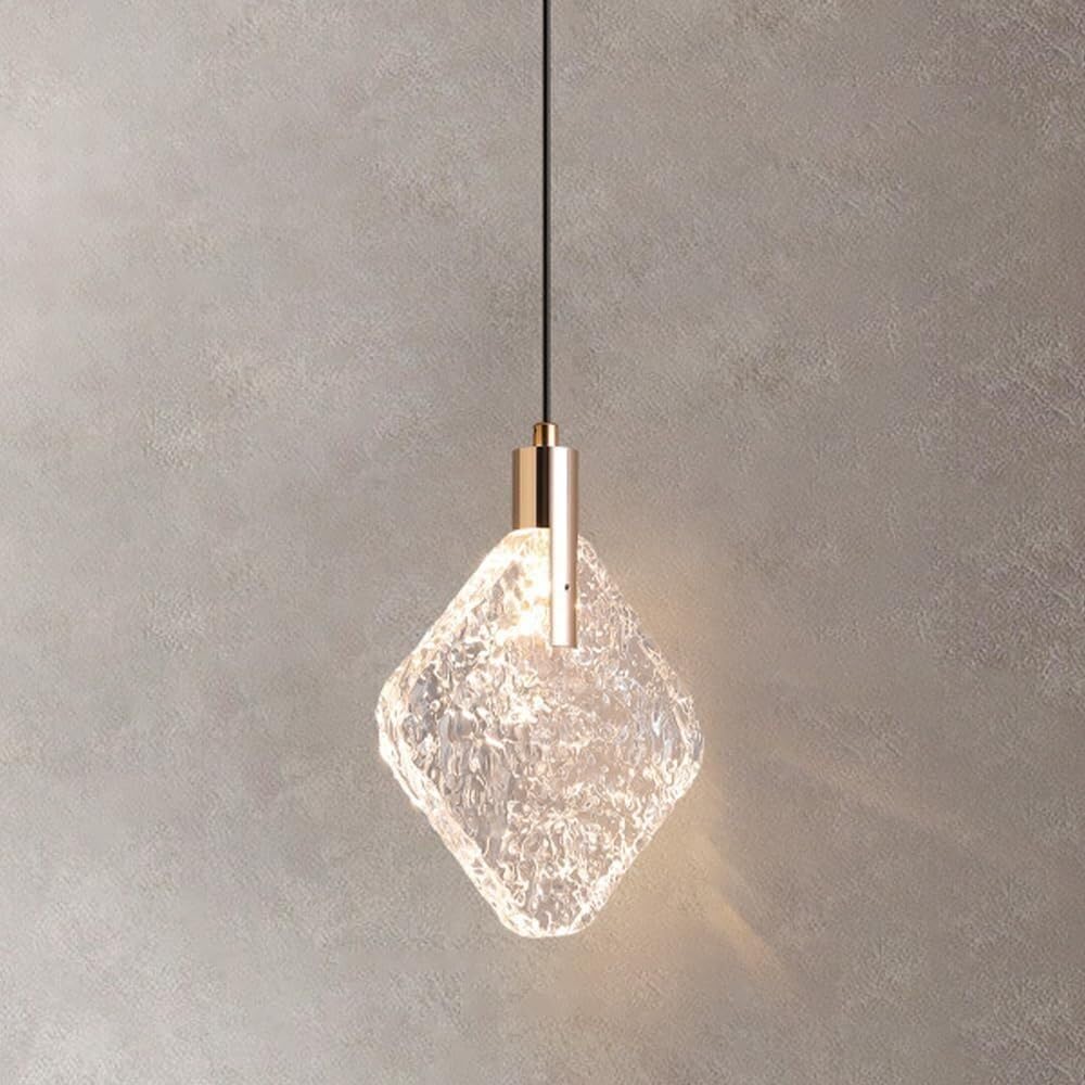 HYJAUSXB Mid Century Gold Bedside Pendant Light Modern Minimalist Bubble Crystal Hanging Lamp Adjustable Height Nordic Creative Square Dining Room Chandelier(A)