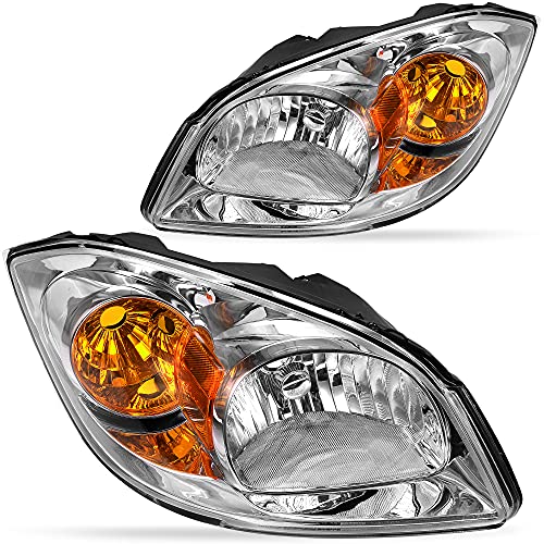 OEDRO Headlight Assembly Replacement for 2005-2010 Chevy Cobalt/07-10 Pontiac G5/05-06 Pursuit, Headlamp with Amber Reflector Chrome Housing