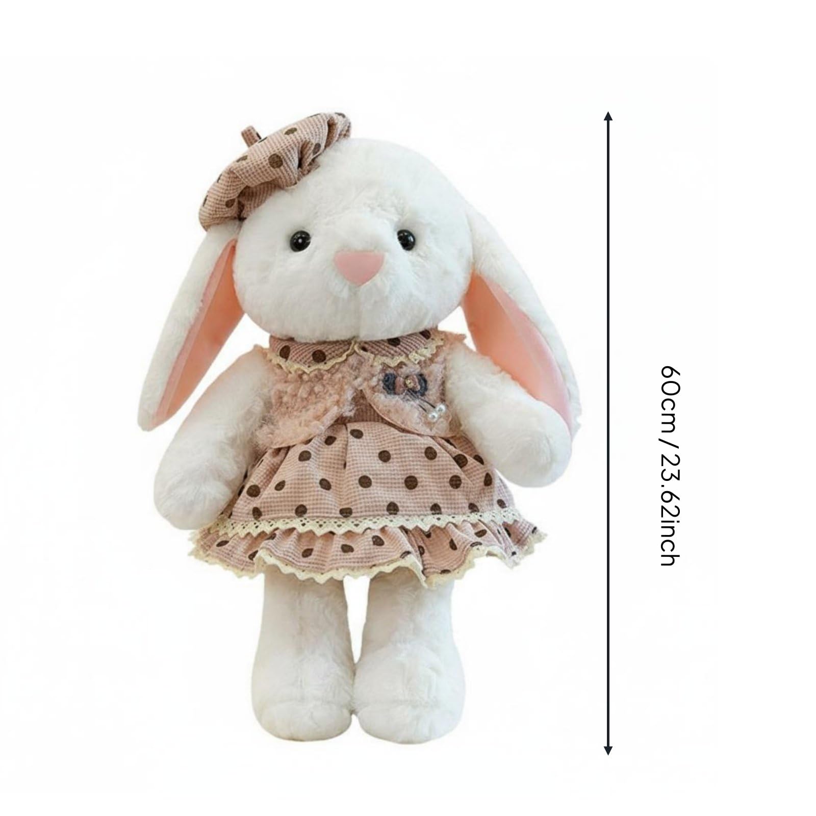 Qianly Cappello Berretto Ragazza Bambola Coniglio Peluche Pupazzo Giocattolo con Gonna E Pizzo Tessuto Morbido Imbottitura Cotone PP Adatto per Regalo, Rosa, 60CM