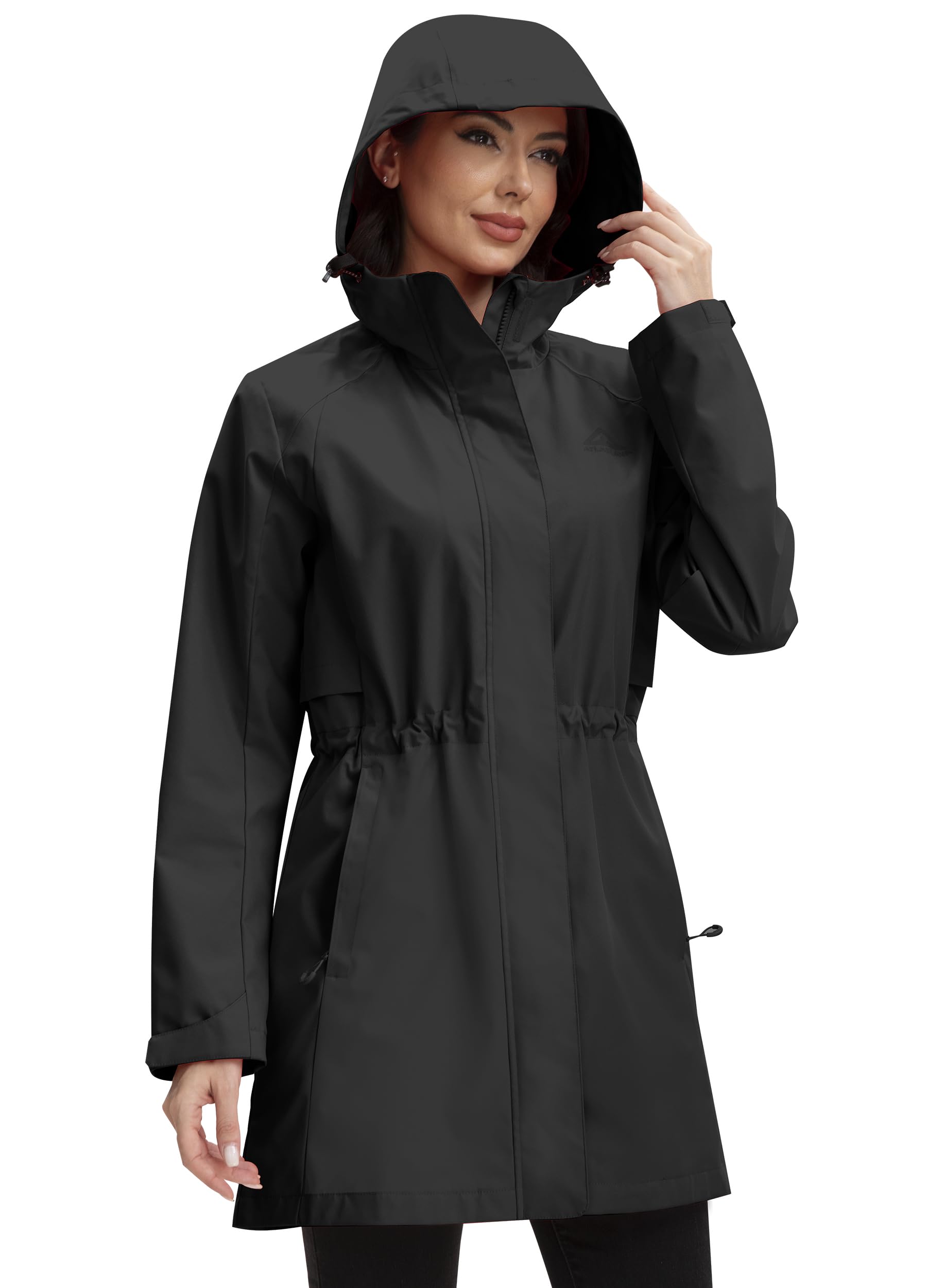 Rain Jacket Women Waterproof Long Raincoat Hood Lightweight Windbreaker Outdoor Coat S-3XL