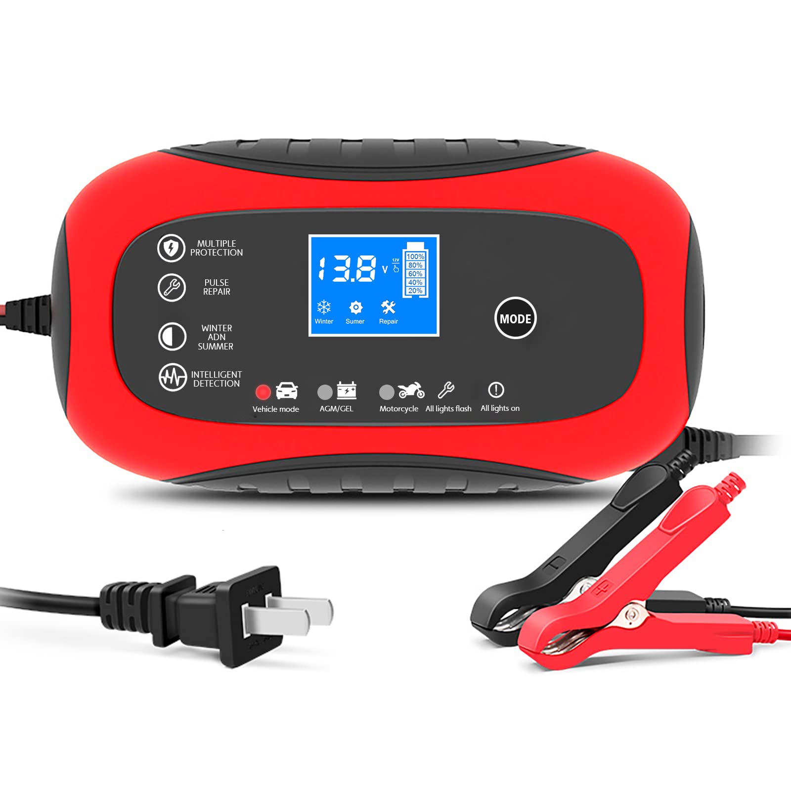 Buy Aorika Car Battery Charger 12V/8A Automotive, 𝘼𝙪𝙩𝙤𝙢𝙖𝙩𝙞𝙘 𝙎𝙢𝙖𝙧𝙩 𝘾𝙝𝙖𝙧𝙜𝙚𝙧, Battery Maintainer