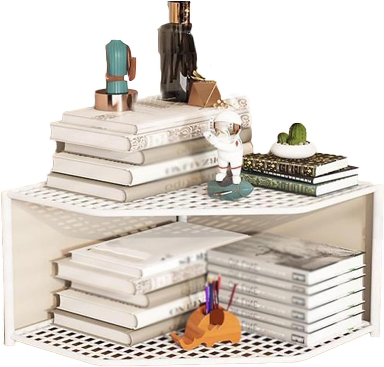 Corner Bookshelf,Corner Cupboard,Bookshelves Organizer with Unique Shape,Convenient for Storing Books and Items,and The Space is Not Cluttered(White,9.44x9.84x14.17in) (Black 9.44x9.84x7.08in)