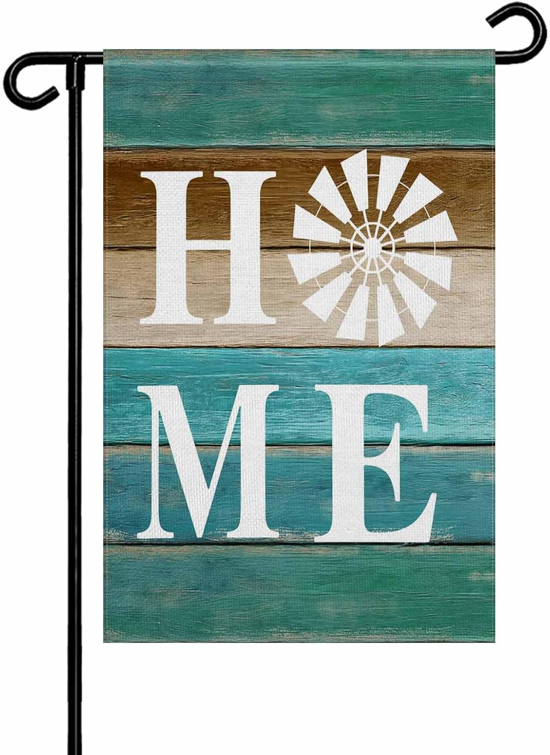 Vintage HOME Garden Flag 28x40 Inch Double Sided Turquoise Brown Wood Plank Farm Yard Flags Outside Banners for Farmhouse Porch Balcony Seasonal Holiday Welcome Outdoor Decoration