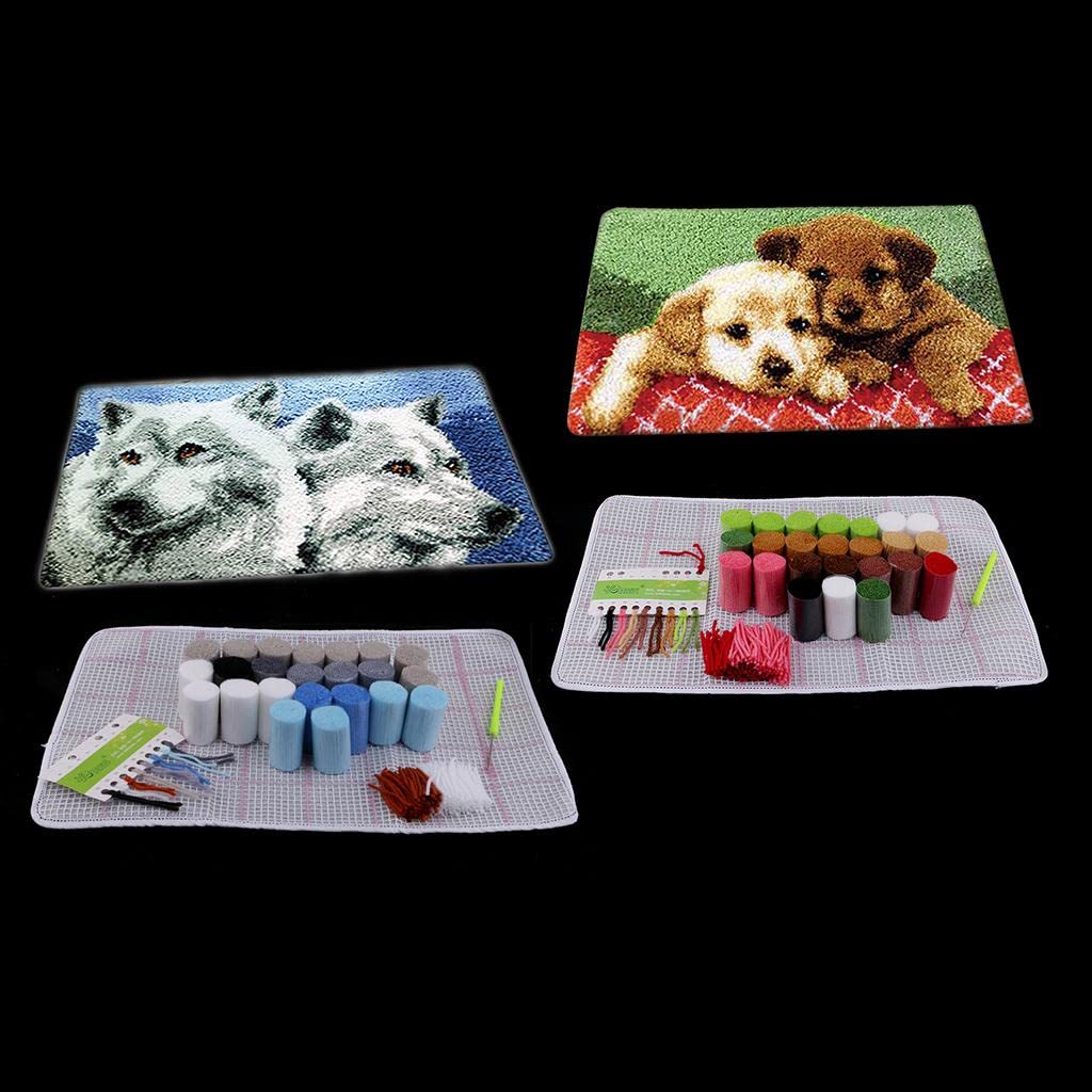 Latch Hook Rug Kits with Basic Tools DIY Home Ornaments - Puppy and Wolf-image-15