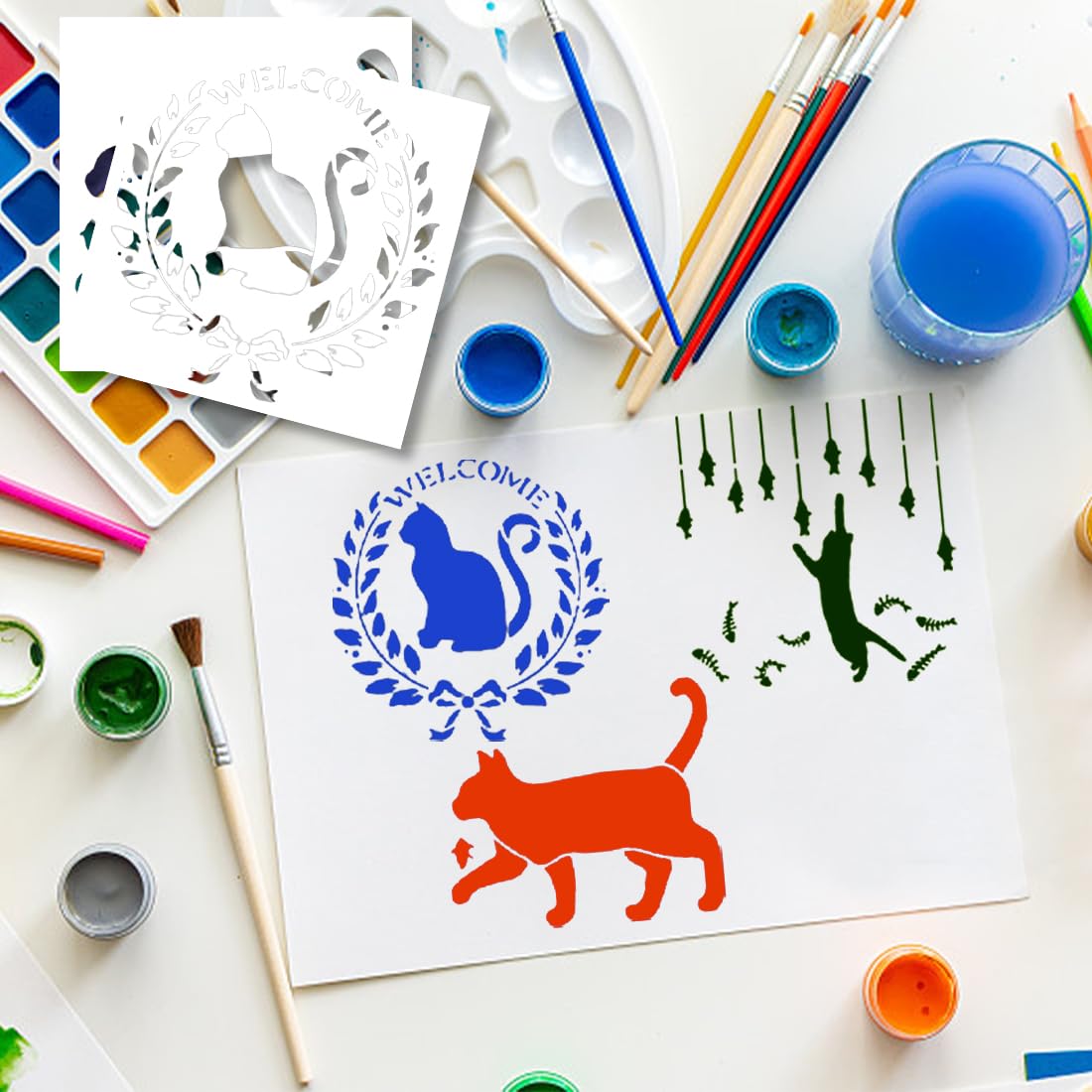 Voyyphixa 16 Pieces Cat Stencil for Painting Reusable Cat Butterfly Stencils Moon Cat Stencils for Painting on Wood for DIY Crafts Ornament Scrapbook Sign Shirt Canvas - Image 3