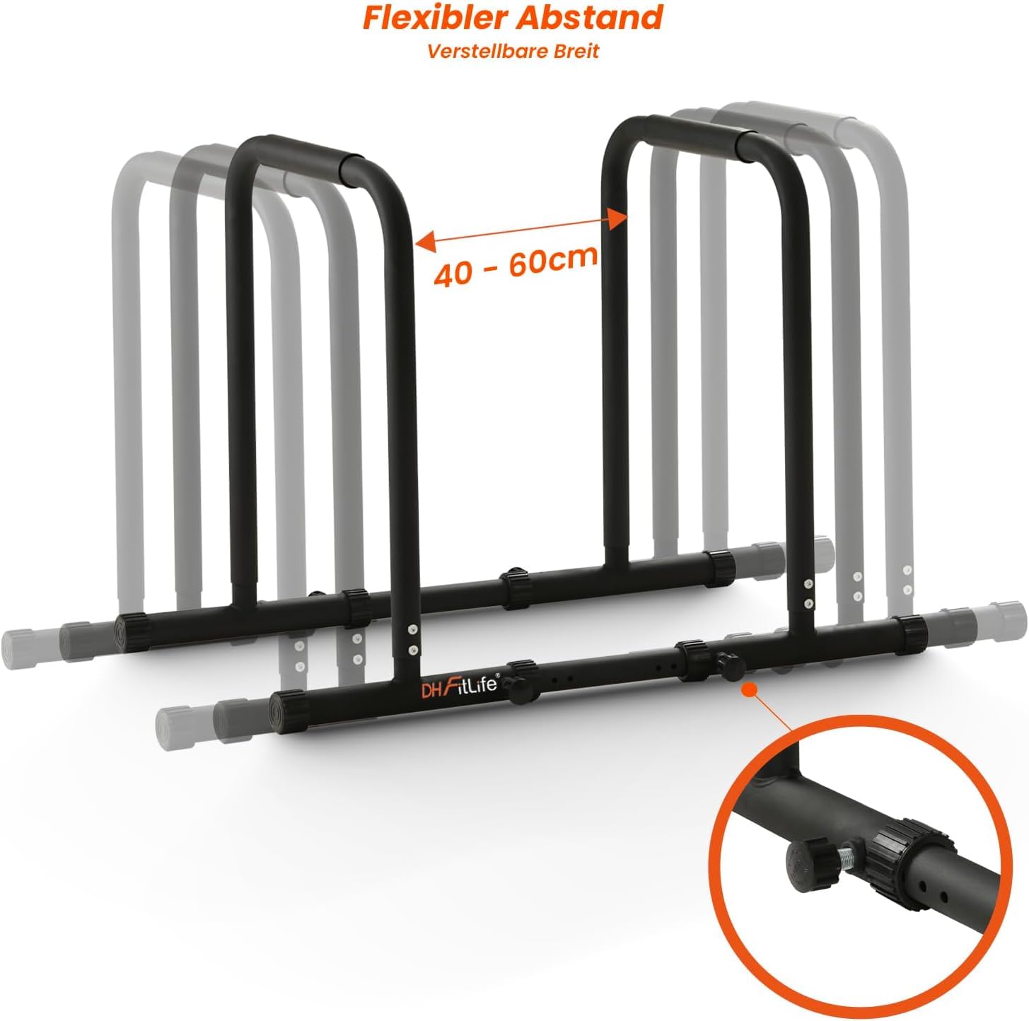 DH FitLife Dip Barren Bars | Dip Station | Kraftstation Fitnessgerät für Zuhause | Parallettes Calisthenics Training Equipment | Krafttraining 80-100 cm individuell verstellbar