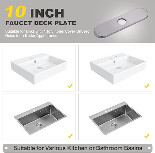 Miniatura 9 de iVIGA Placa de cubierta de orificio para grifo de fregadero de 10 pulgadas (borde de arco) para fregadero de cocina y baño, placa cromada de acero