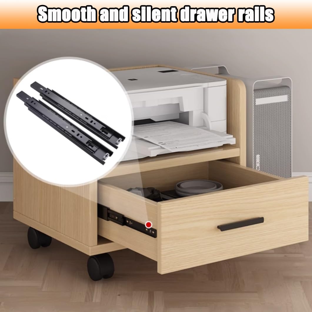 Mobiler Druckerständer mit Schublade, rollbarer Druckerwagen unter dem Schreibtisch, Robustes multifunktionales Druckerregal für Büro und Zuhause (Eiche, 53 x 40 x 45 cm)