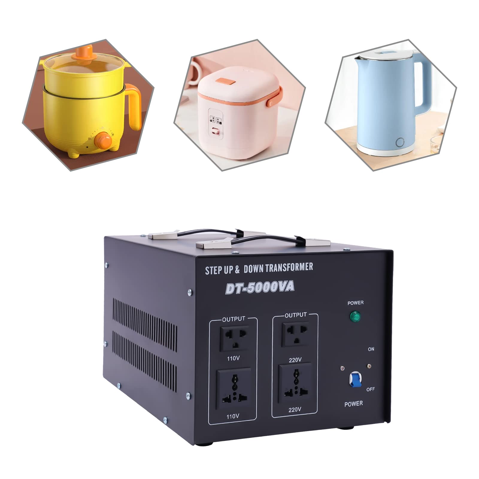 Trasformatore di tensione da 4500 W, 110 V a 220 V e 220 V a 110 V, trasformatore di tensione con 4 prese, protezione da sovraccarico, funzionamento silenzioso 20 dB, per dispositivi domestici e da