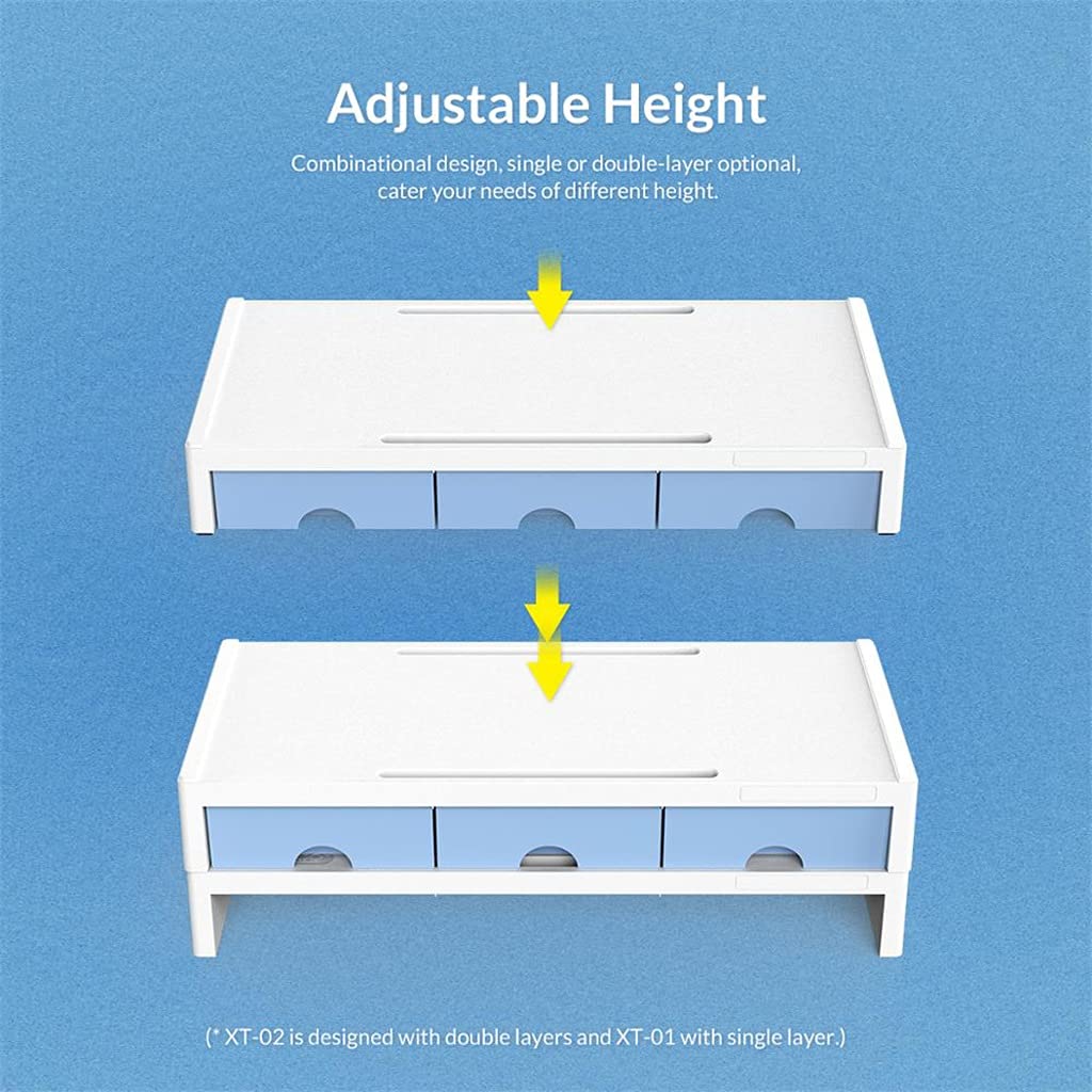 Support de Support de Bureau pour Moniteur Multifonctionnel avec Organisateur de boîte de Rangement à 3 tiroirs pour Ordinateur Portable de Bureau à Domicile(Kl-Bleu,Double)