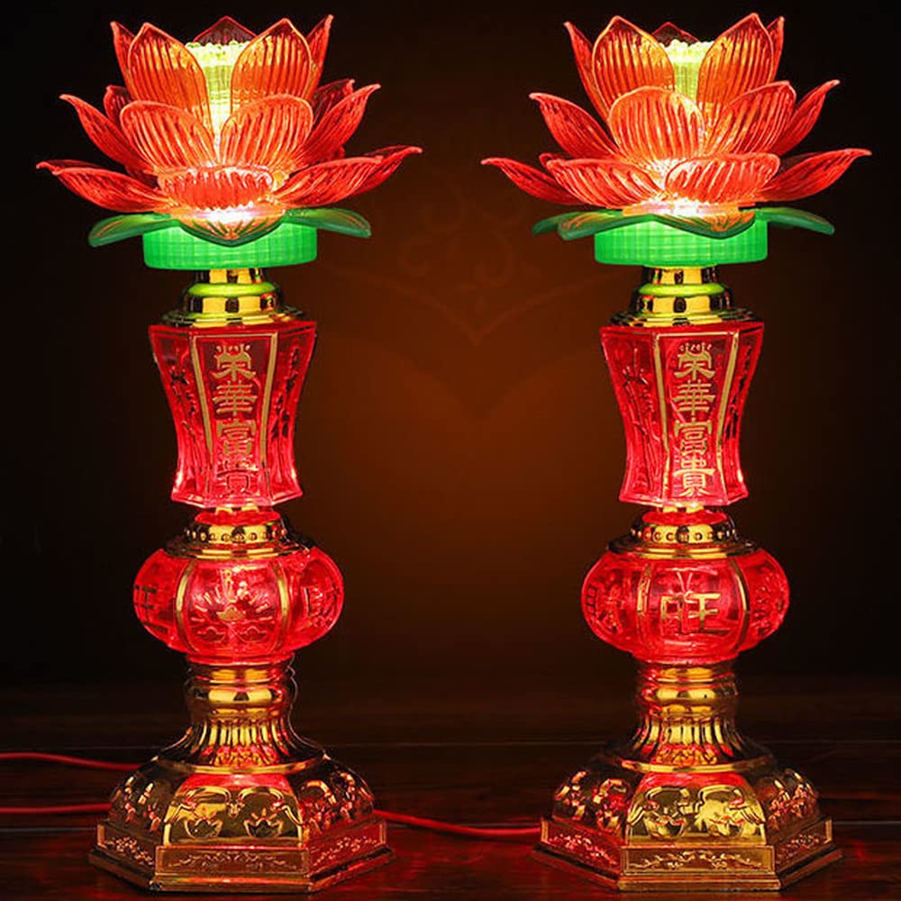 XIALON US 110V 220V 1pairs 9.8inch LED Buddha Lotus Lamp Guanyin Wealth Buddhist Supplies