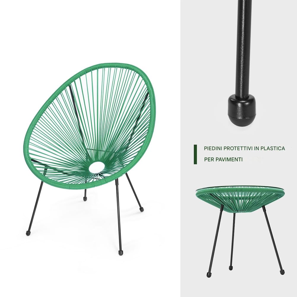 Shally Dogan Set Conversazione Giardino Polyrattan 2 Posti Tavolino Freddy Verde Menta