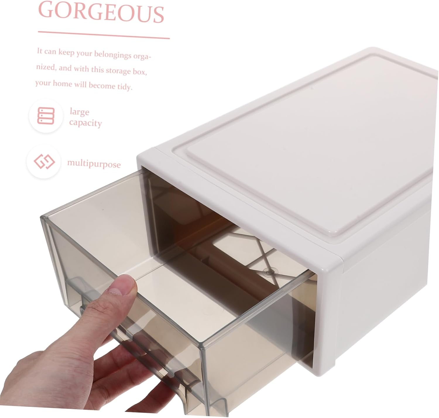 Luxshiny 2Pcs Stackable Plastic Clothes Storage Drawers with Transparent Window Material for Easy Access Closet Bathroom and Study Tea Color