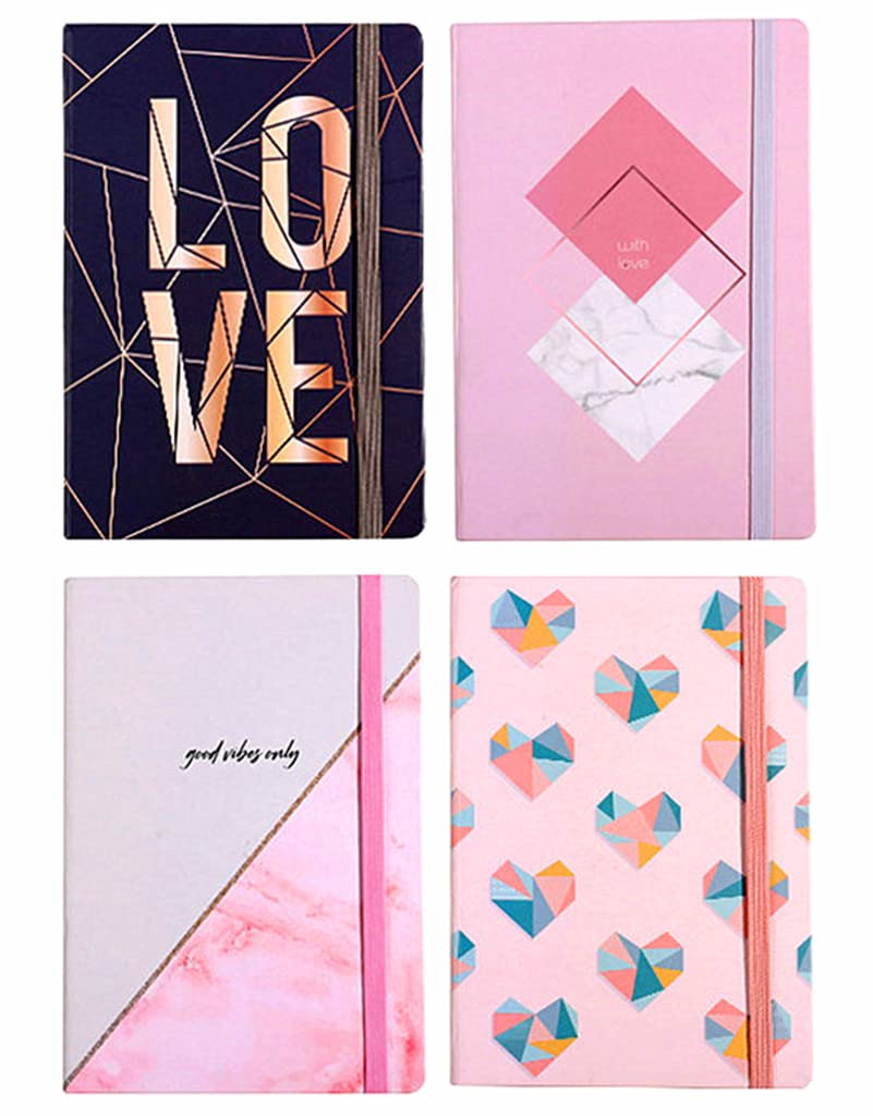 ALIMITOPIA 4 Pack Hardcover Notebook Journal,Ruled Hardback Book Notepad Diary Memo Steno Planner-A5 Size(8.3x5.7),96 Sheets,Ruled Pages (Marble pattern)