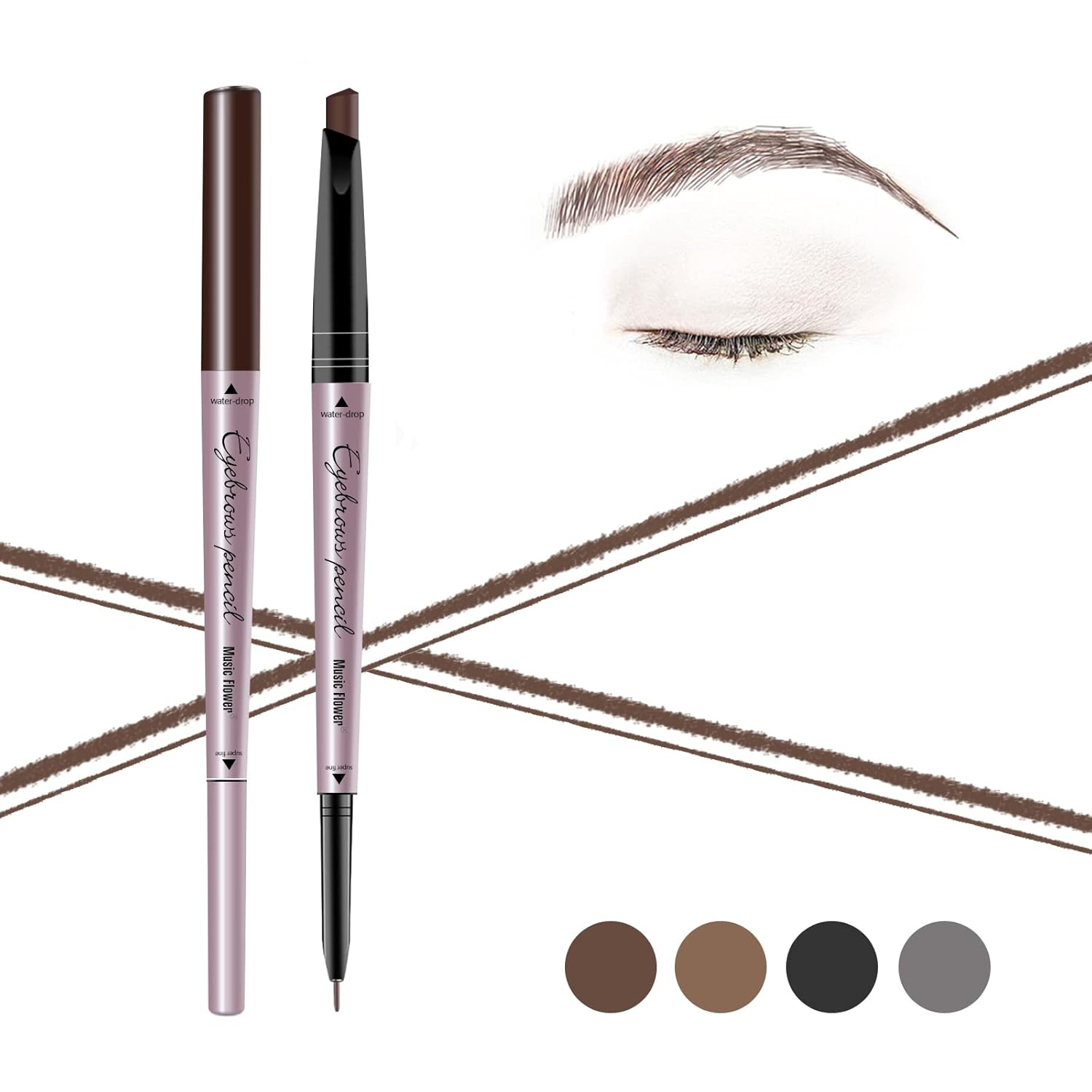 Double Ended Eyebrow Pencil, Waterproof Natural Brow Enhancing Pen, Long lasting Eye Makeup, Pack of 1, Dark Brown
