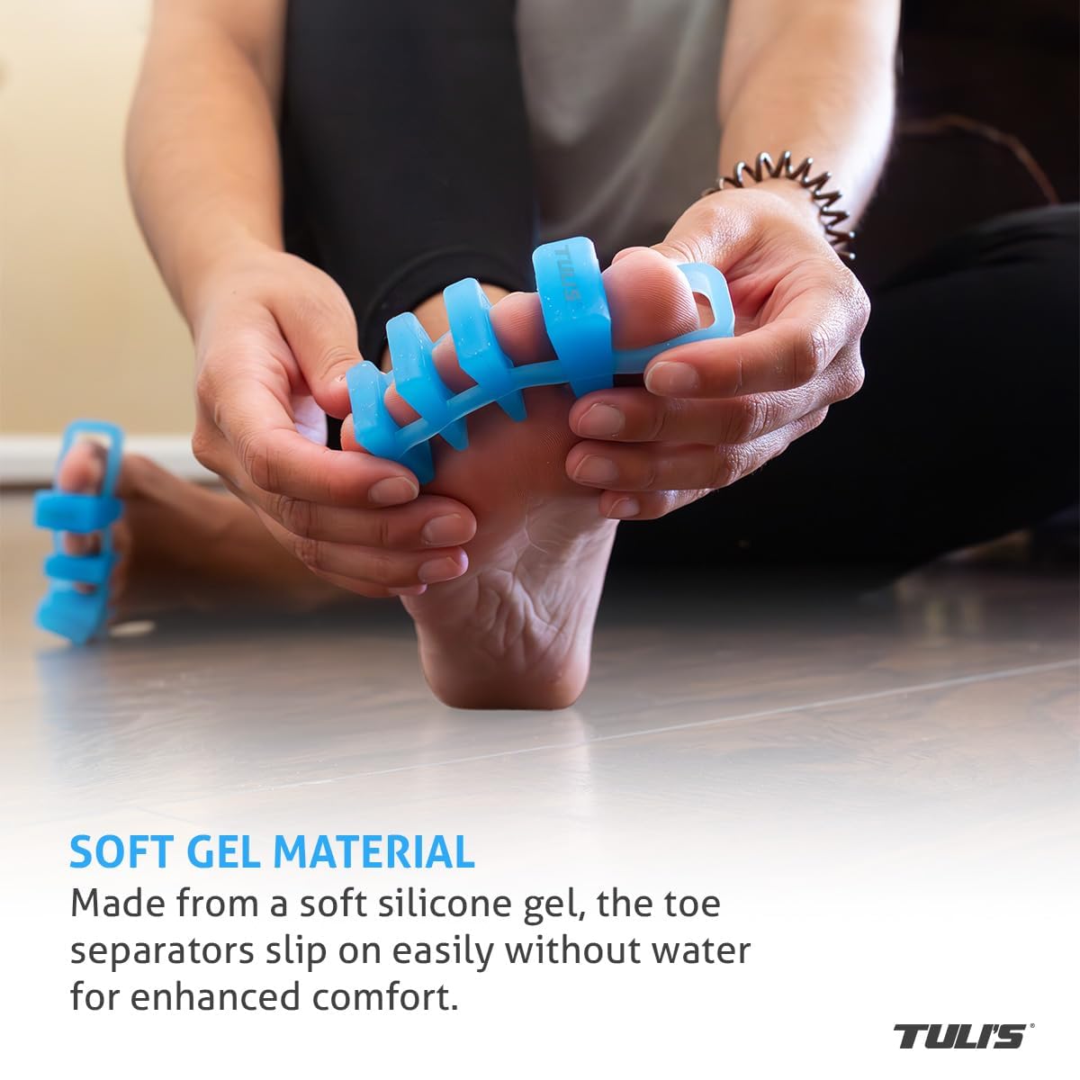 Tuli’s SoftMoves – Verstellbare Zehenspreizer zur Unterstützung der Ausrichtung, bei Hallux Valgus, Hammerzehen, Plantarfasziitis und Morton-Neurom, Einheitsgröße, Blau | Silikon-Zehenspreizer für Ballenzehen, Hammerzehen, Plantarfasziitis, Yoga, Morton-N