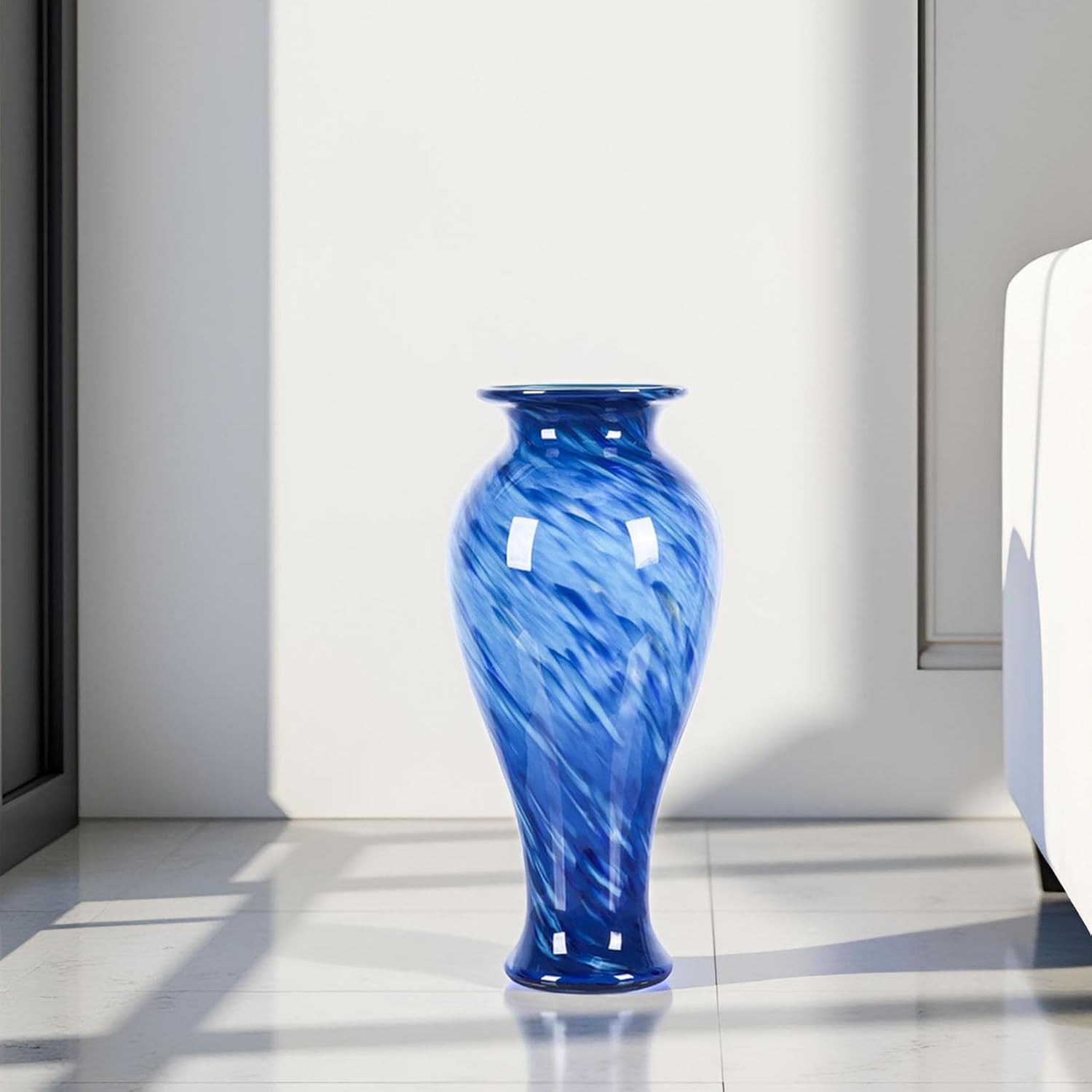 XMGZQ 20" Tall Glass Vases for Floor,Large Hand Blown Sea Glass Flowers Vase for Centerpieces,Jarrones Grandes para Sala Elegantes,for Bookshelf,Bathroom,Countertop,Indoor Office Desktop (Blue) - Image 5