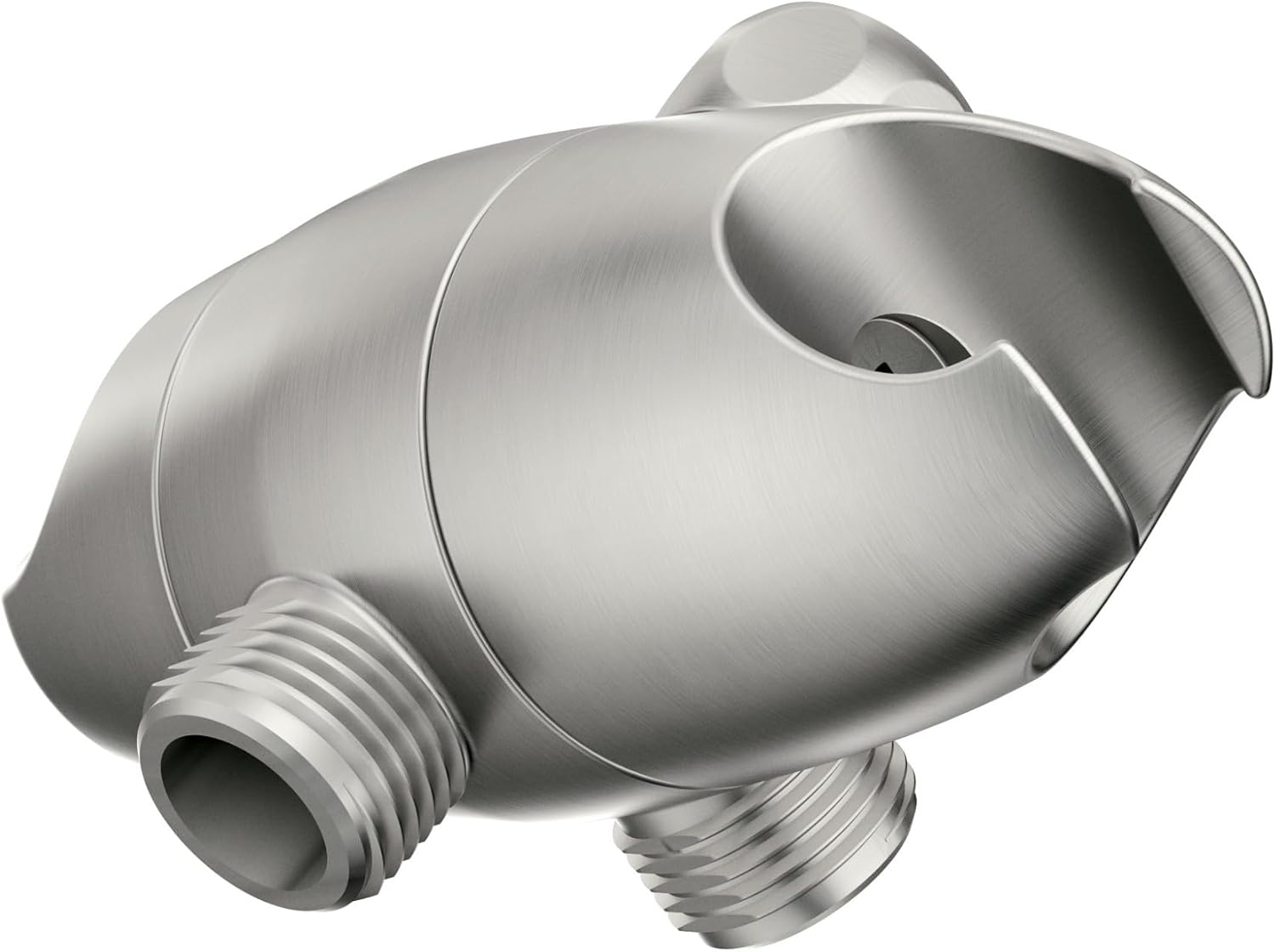 Close-up image of the 3-way diverter bracket in brushed nickel finish.