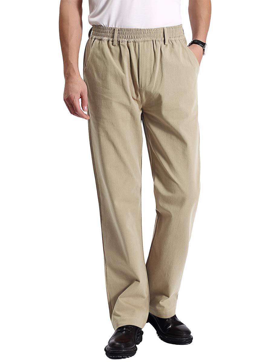 IDEALSANXUNMens Casual Elastic Waist Twill Pants