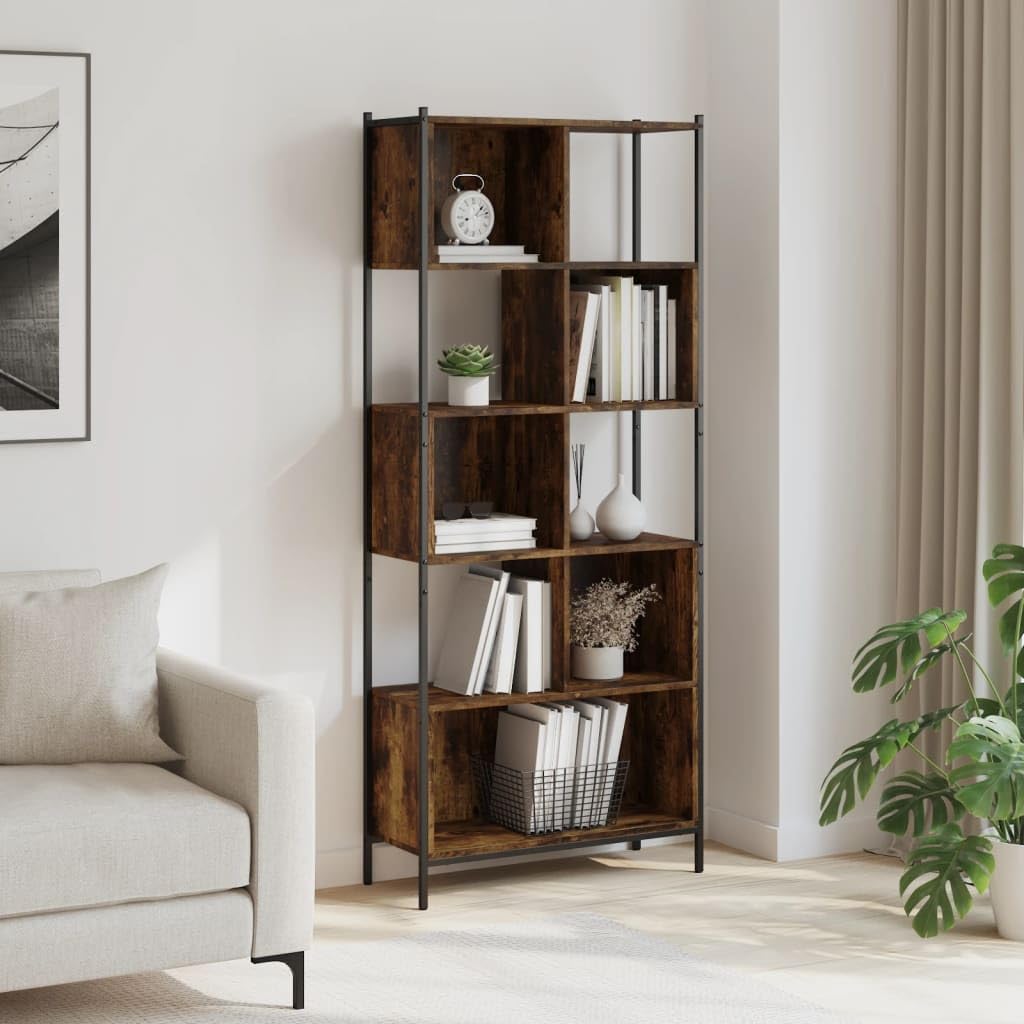 Makastle Bibliothèque Chêne Fumé 72x28x172 cm Bois/Acier