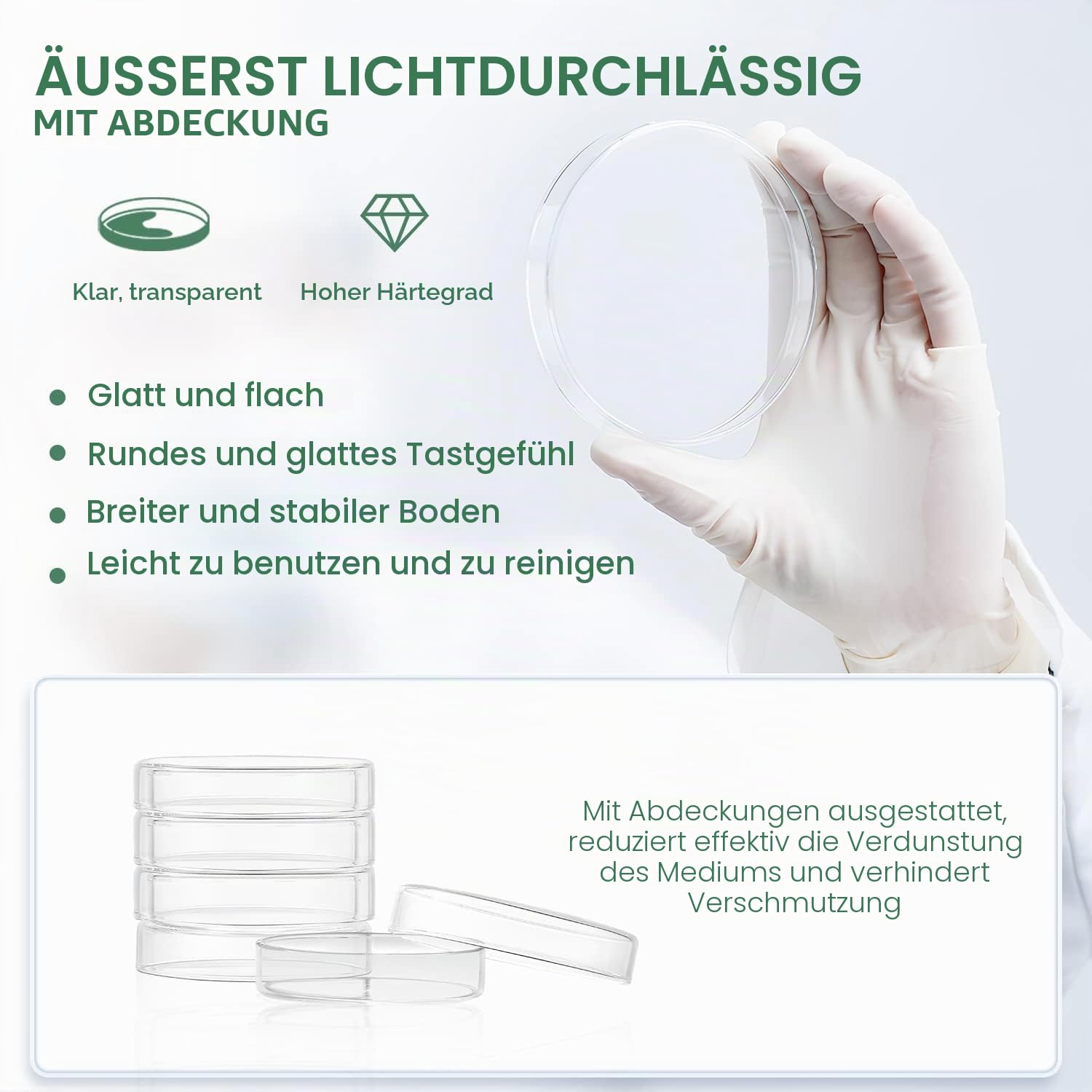 Huanyu 90 mm Petrischalen mit Deckel 5 Stück Glas Petrischale für Bakterienkulturen, Schimmelpilzuntersuchungen, für wissenschaftliche Experimente in Schulen