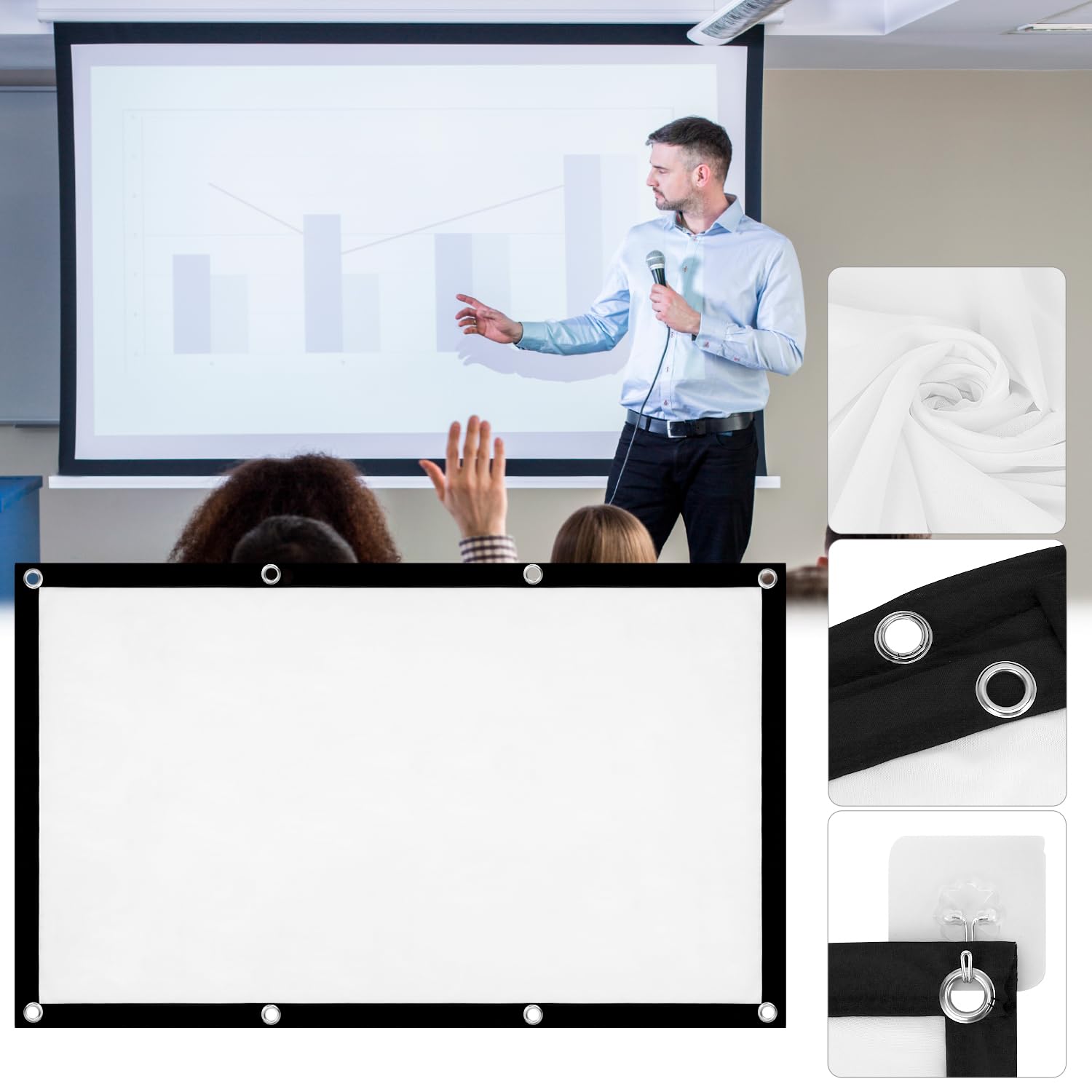 QWORK® Schermo per proiettore 100 pollici, 16:9 HD schermo proiettore pieghevole, 221 x 125 cm schermo per proiezione antirughe con accessori, per uso interno ed esterno