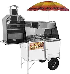 Carrinho 3 em 1 Cefaz Hot Dog, Lanche Churrasco Luxo Branco Rodas Pneumáticas e Guarda Sol Blc12p/gs