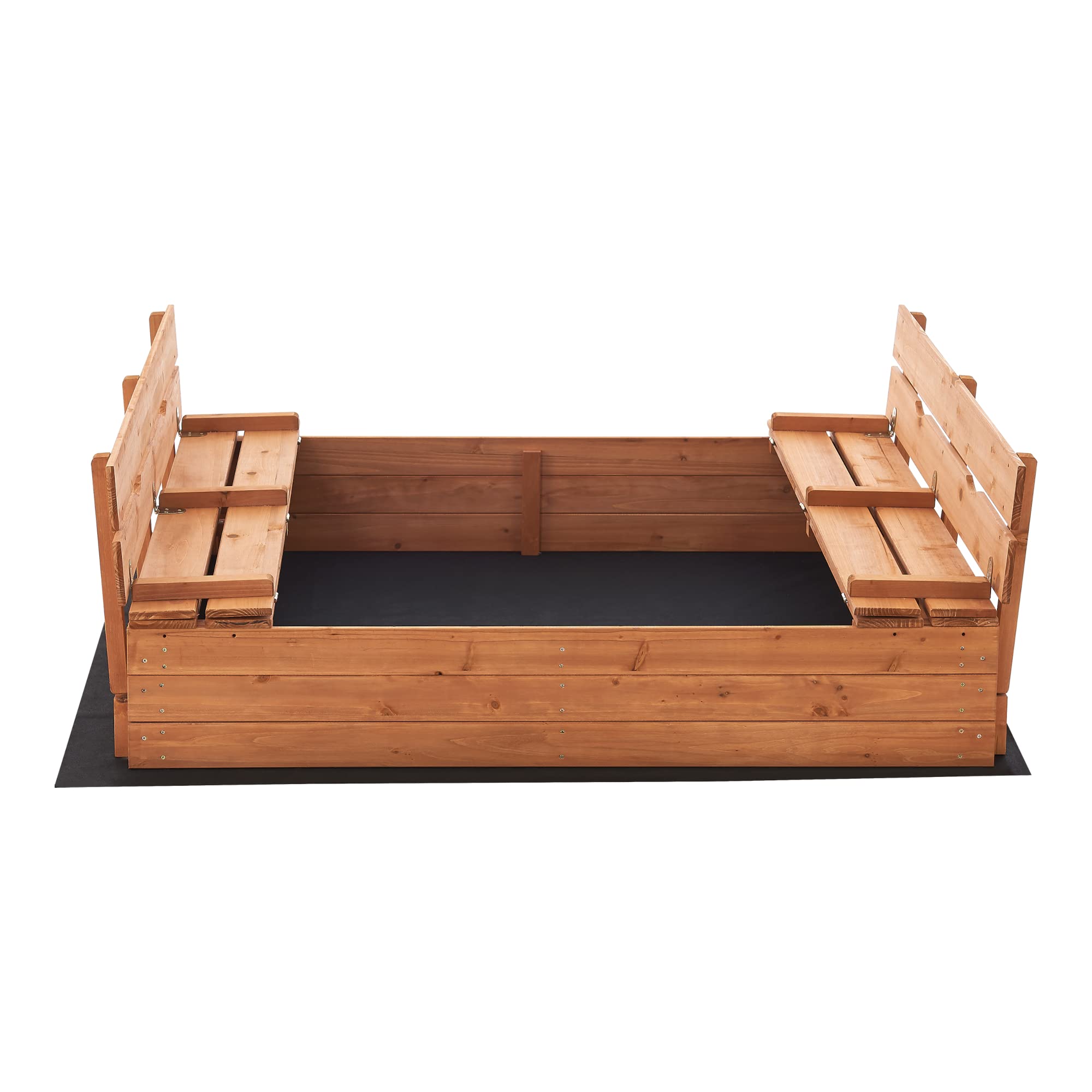 Bac à Sable Carré En Bois Avec 2 Bancs Rabattables, Toit Réglable Et Couverture – 145x118x118 Cm – Pour Enfants