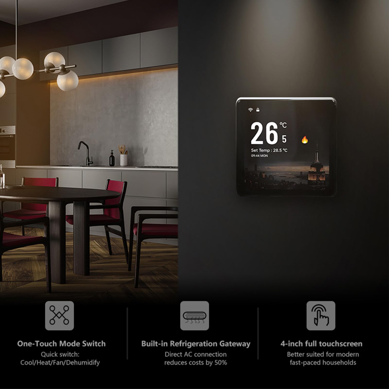Smart Thermostat für Klimaanlage, WLAN Fan Coil Thermostat mit 4 Zoll IPS Touchscreen, Digitale Klimaanlagen Regler Zentralheizungssteuerung, Smart Home Heizungssteuerung