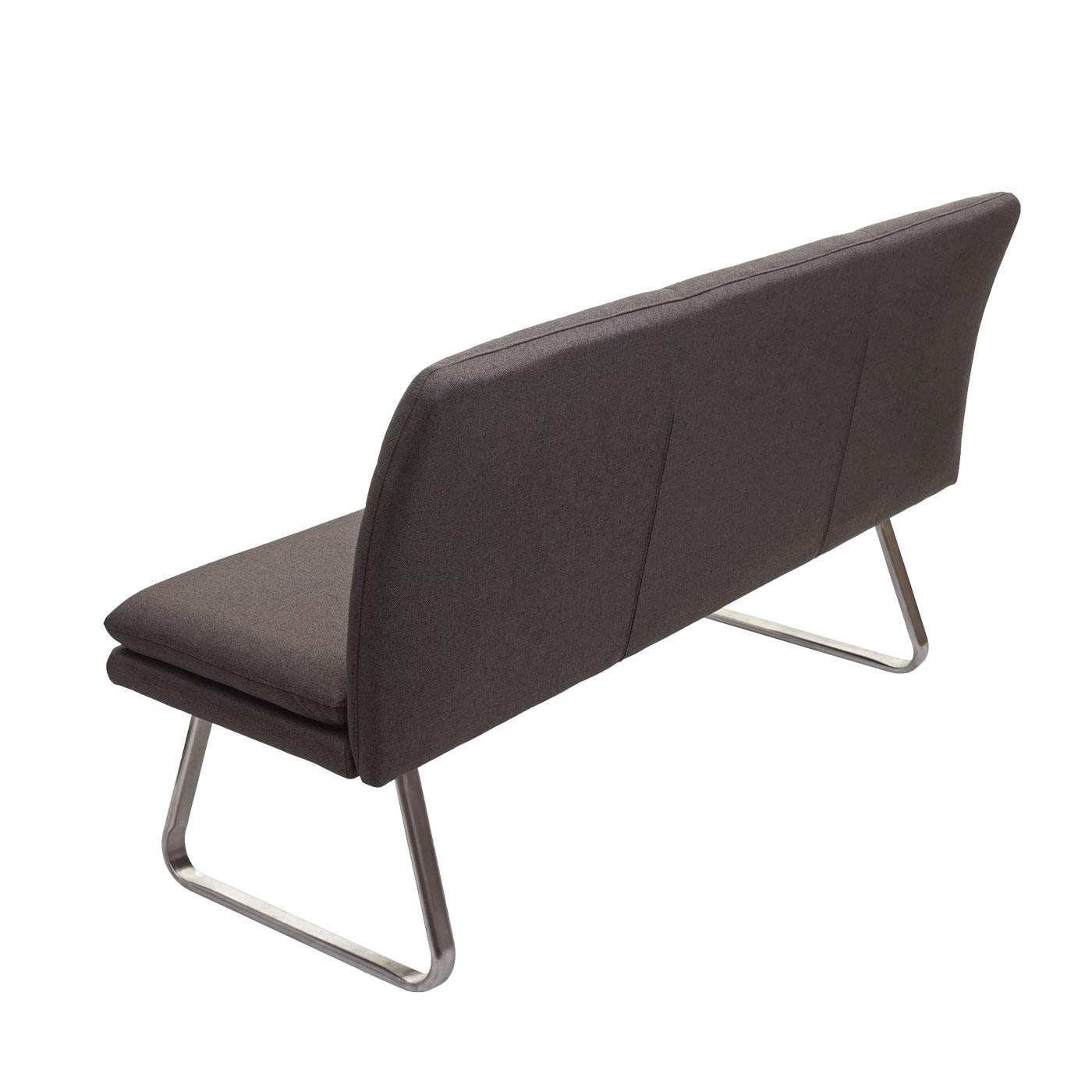 Mendler Sitzbank HWC-H70, Esszimmerbank Bank Polsterbank, Rückenlehne Stoff/Textil Edelstahl gebürstet - grau-braun 160cm