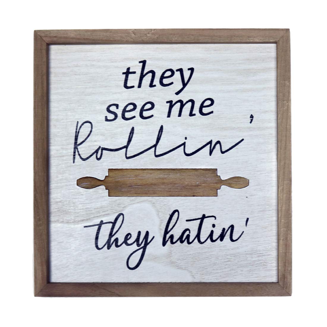 HOMirableFunny Kitchen Wall Décor, They see me rollin They hatin, Kitchenware Wood Sign, Farmhouse Home Decoration, Wall Art For Dining Room (Rolling pin)