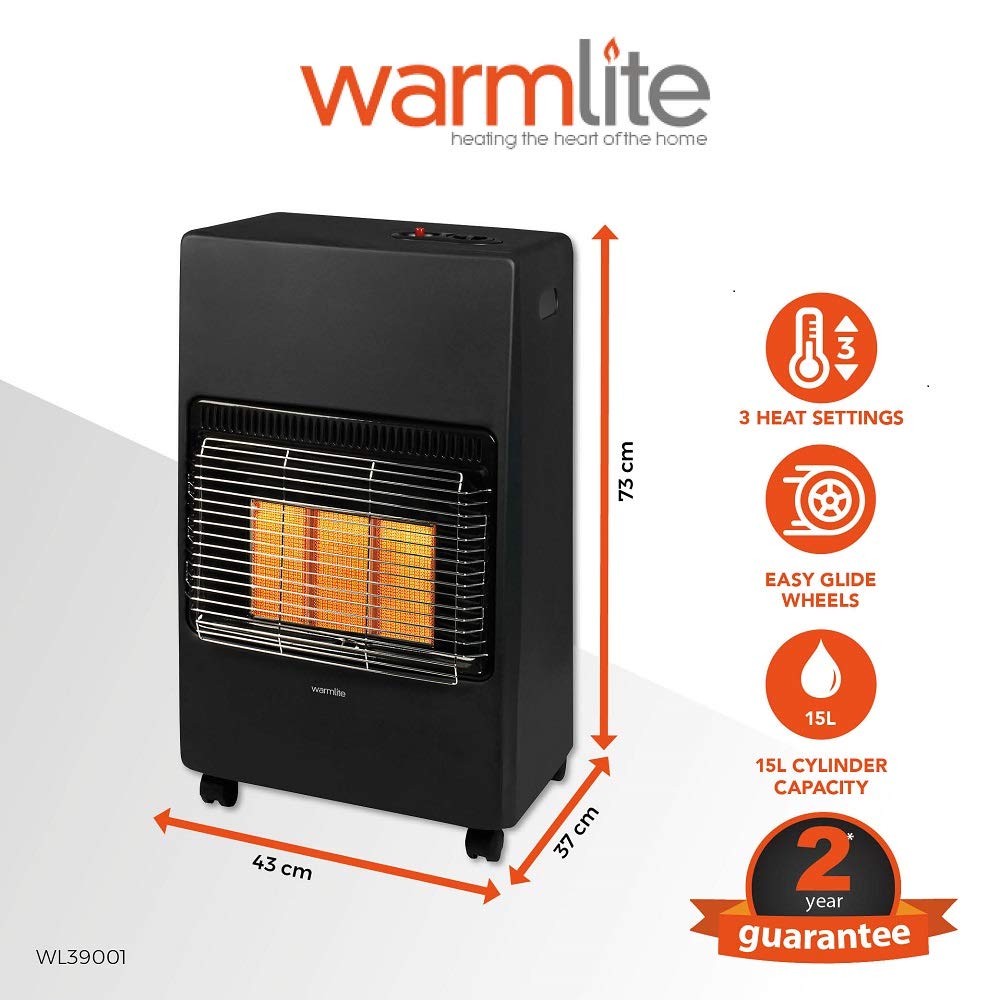Warmlite Portable Gas Heater on Wheels with AntiTilt Device, Black