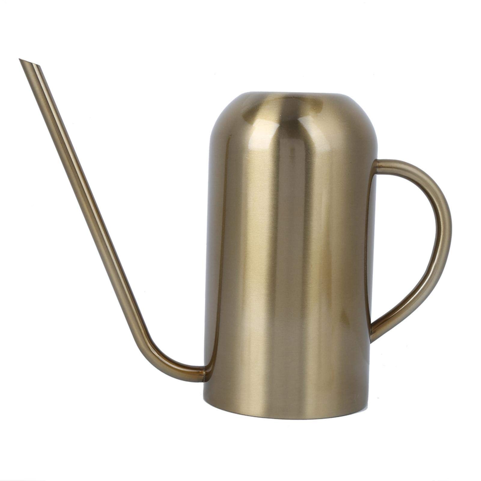 Nivvity Long Spout Watering Pot, Stainless Steel Long Spout Watering Can Garden Watering Pot Irrigation Tool Gold 1.5L