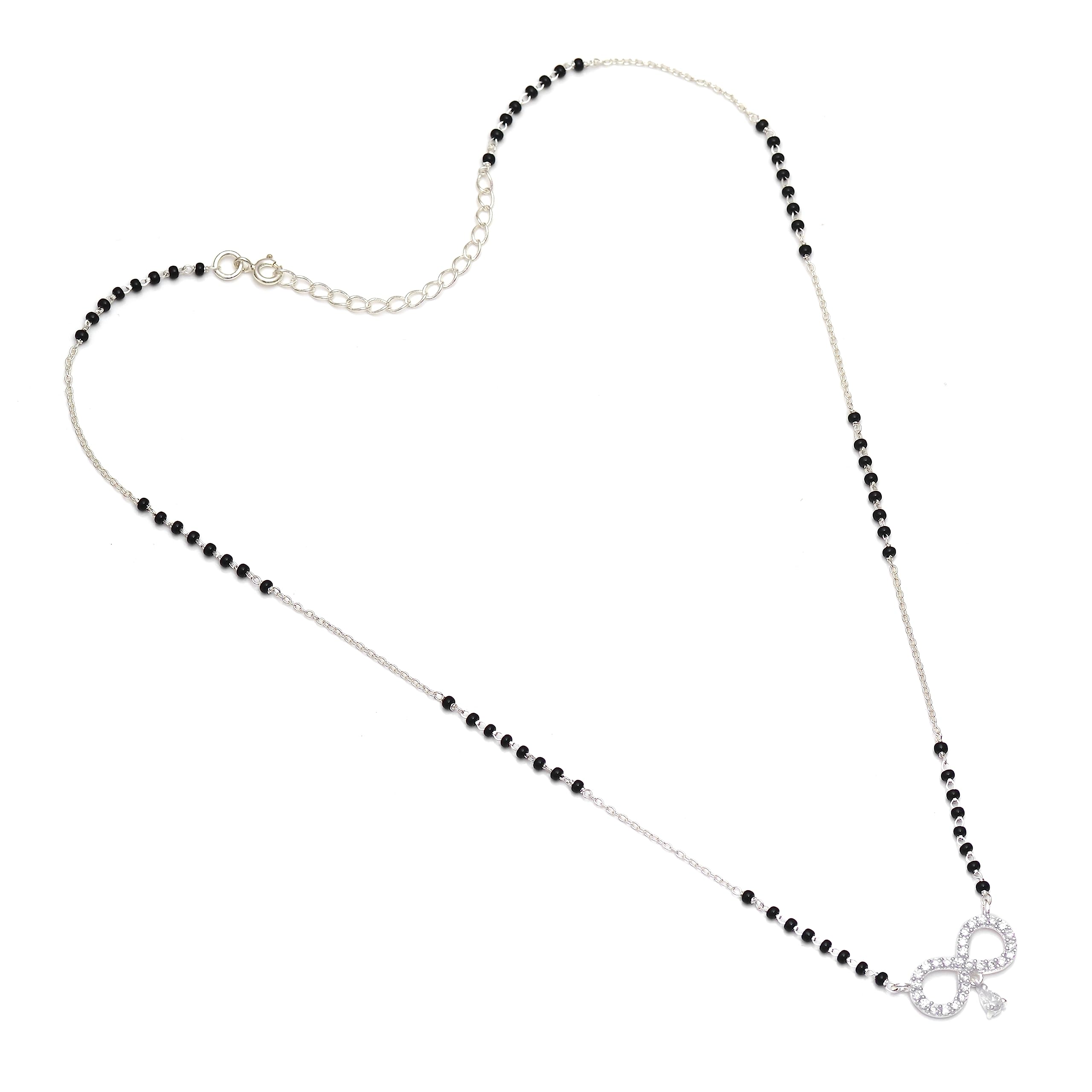 abhooshan Pure 925 Silver Trendy Designer Infinity Pendant With CZ Stone Black Beads Mangalsutra Necklace For Women Stylish New | Ideal Gift to Wife on Birthday & Anniversary (B0C8ZC1VVW) Amazon Price History, Amazon Price Tracker