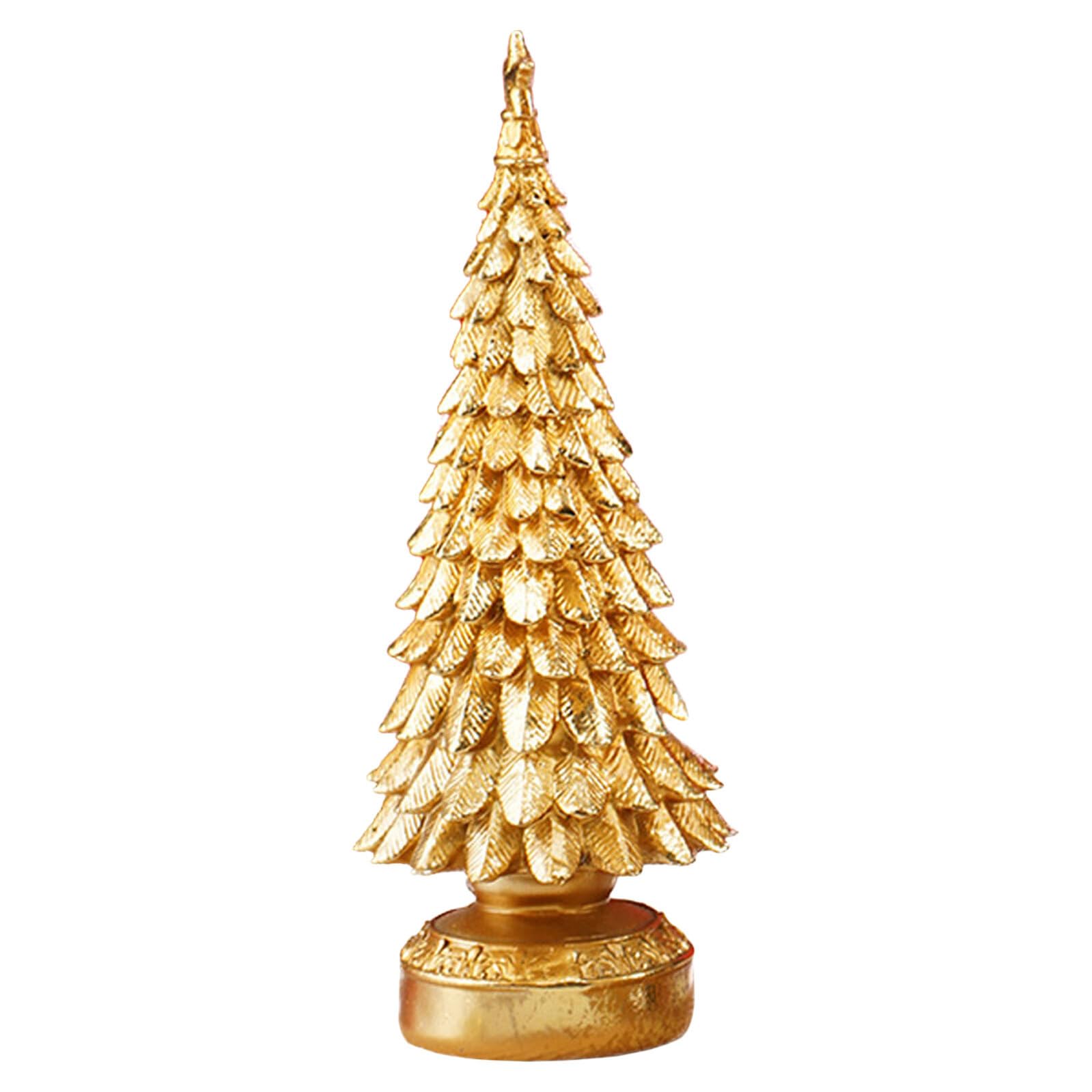 Sapin de Noël en résine or à offrir comme décoration miniature chic pour étagère et table