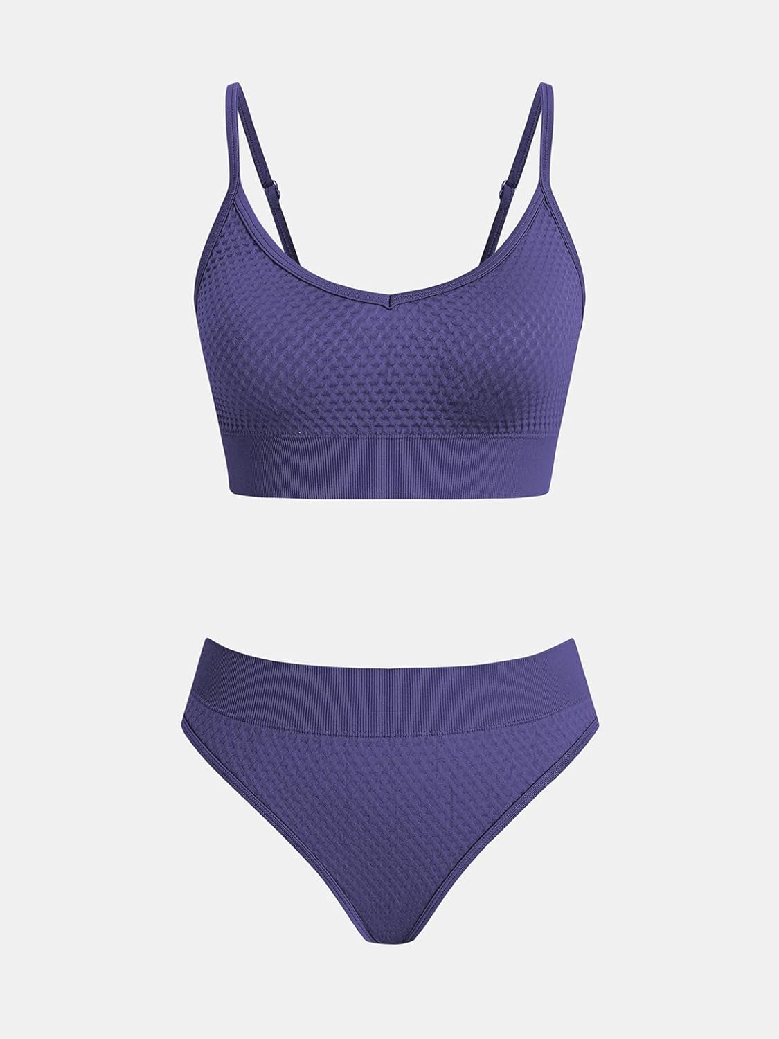CUPSHE Women's Bikini Sets Two Piece Swimsuit Sporty Mid Rise Scoop Neck Adjustable Spaghetti Straps Textured Midkini