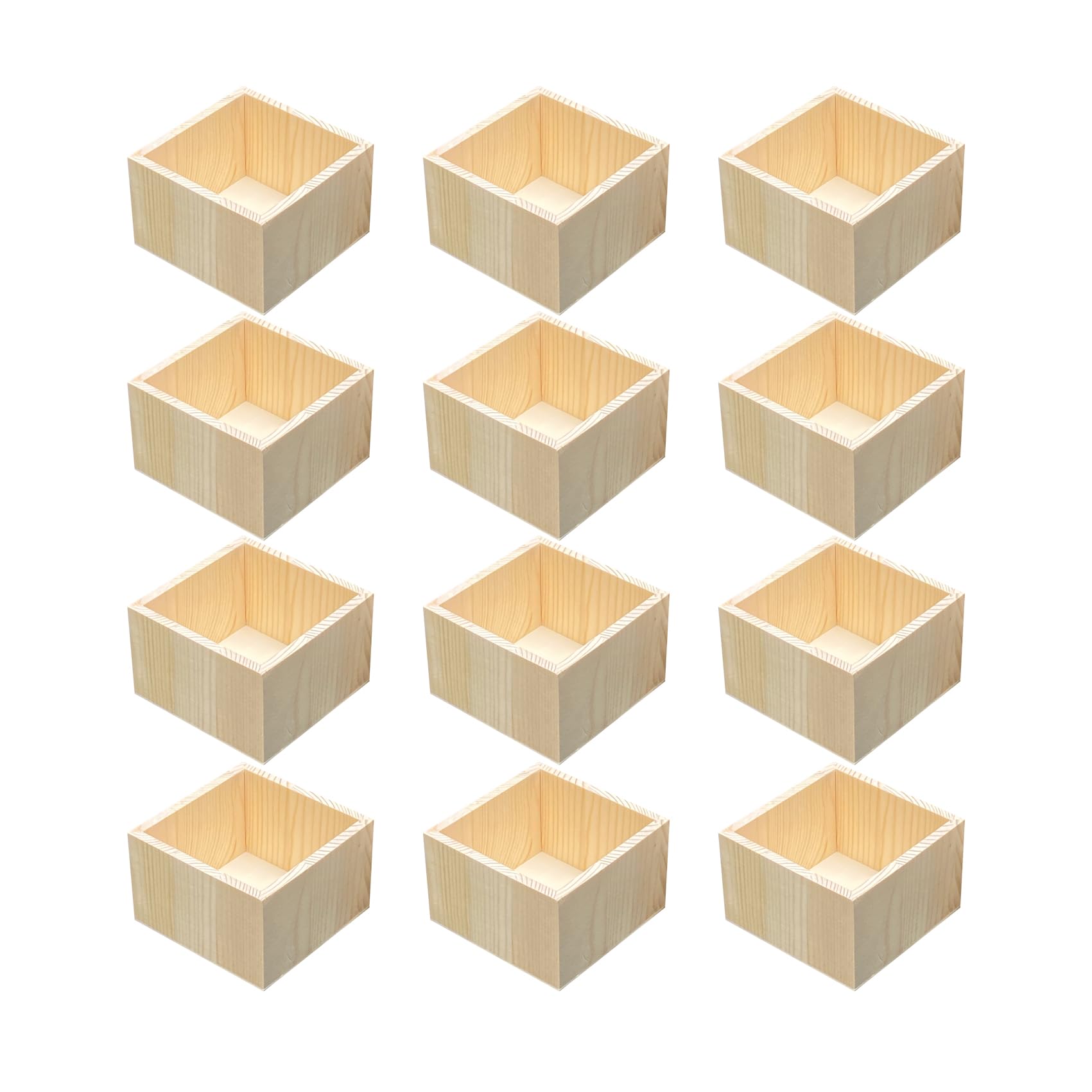 12 Pack 4.7 Inch Square Wood Box Unfinished Small Wooden Boxes for Crafts (Outer 4.7X 4.7X 3 in,Interior 4 x 4 x 2.9 in)
