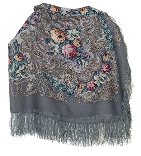 Secrets of the Heart 100% Wool Russian Shawl w/ Silk Fringe 49.2x49.2'' (125x125cm) Gray3