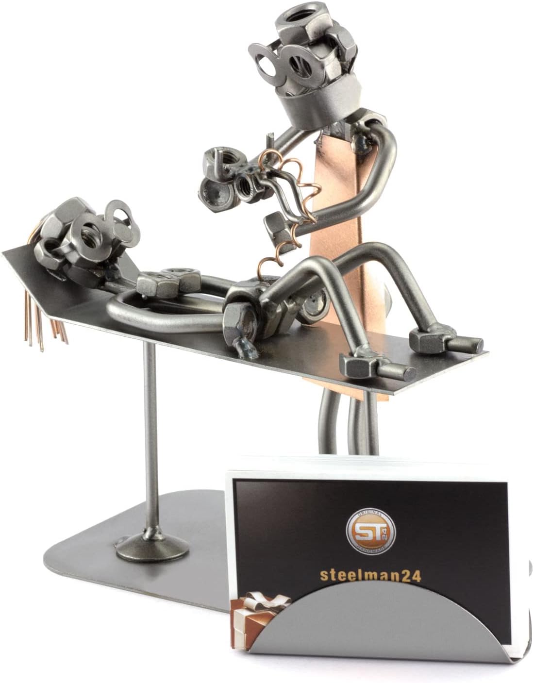 Steelman24 Midwife with Business Card Holder Sculpture Nuts and Bolts Handmade Made in Germany Metal Figurine