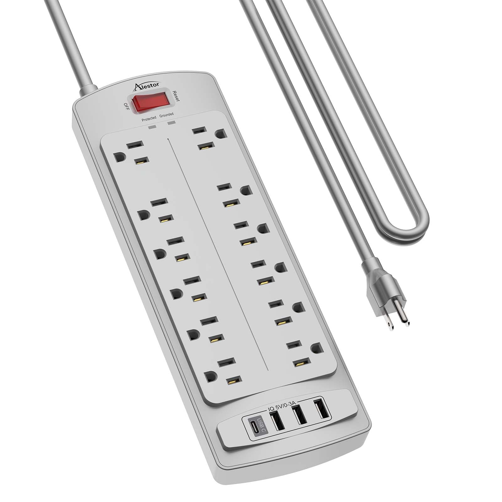 ALESTOR 10 Ft Surge Protector Power Strip with 12 Outlets and 4 USB Ports