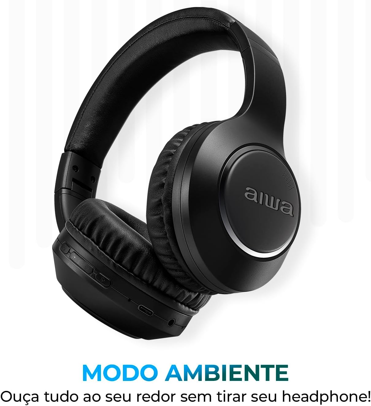 Fone de Ouvido Headphone Aiwa HP-04-B Bluetooth ANC ENC Modo Ambiente