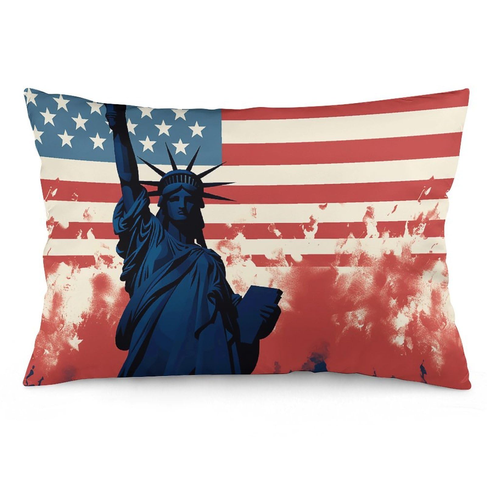 2 Pack Pillow Cases for Hair and Skin, Soft Breathable Pillow Case Covers with Hidden Zipper, Flag with Silhouette of Lady Liberty Pillowcase 12 "x20 Pillow Covers for Sleeping Gift