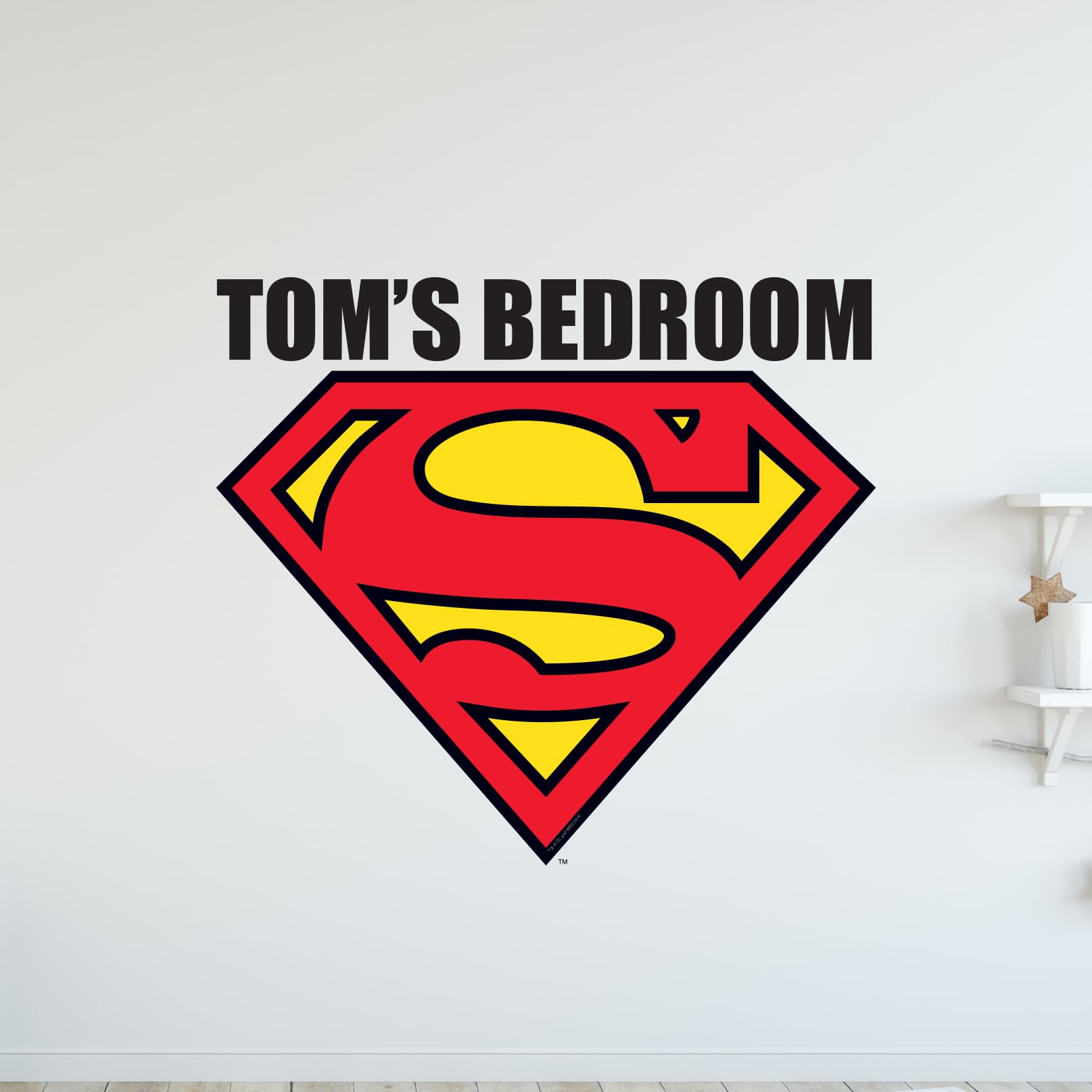 Themed Black Superman Wall Sticker - Logo Personalised Name Wall Decal Dc Superhero Art (90Cm Width X 80Cm Height)