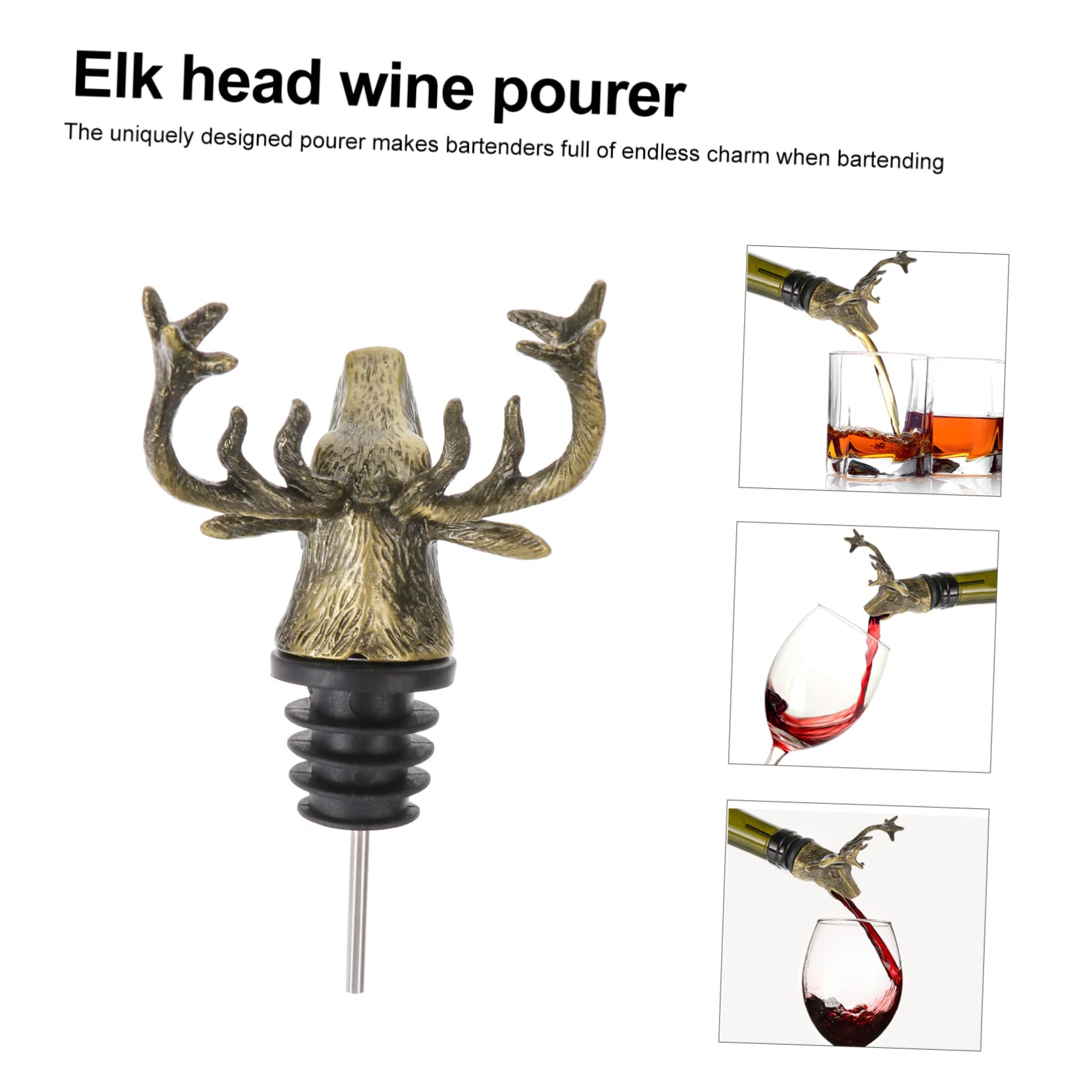 STOBAZA 1Pc Elk Head Wine Pourer Vintage Bottle Stopper Creative Design for Stylish Pouring for Christmas Celebrations and Wine Lovers Easy to Clean and Finish