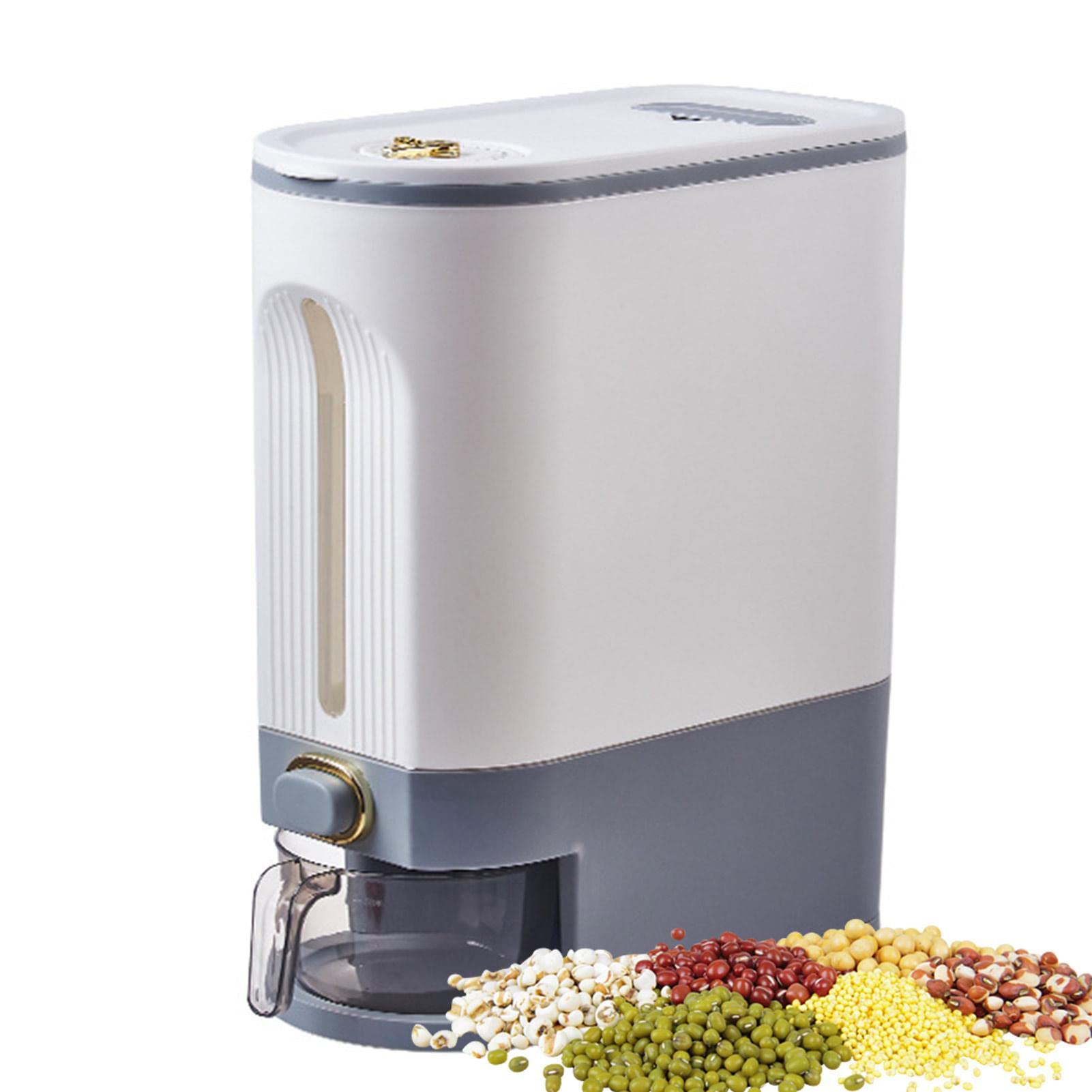 Contenedor de arroz,Dispensador de arroz sellable Contenedor de grano sellado grande Dispensador de alimentos,organización de cocina con indicador de tiempo,taza medidora para cocina,maíz,Gris