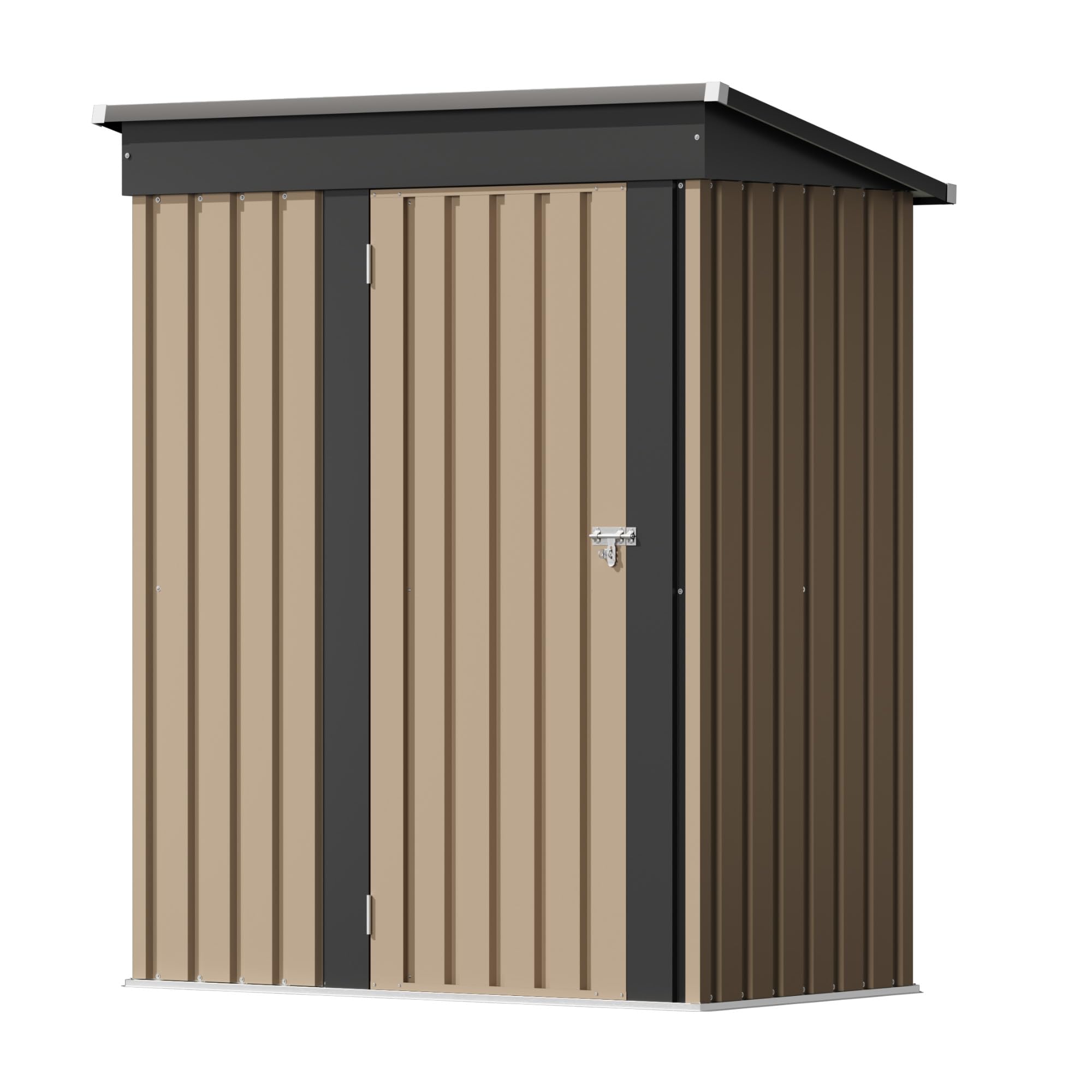 Flamaker 5x3 FT Storage Shed Waterproof Metal Garden Shed with Lockable Door Utility Tool Shed Outdoor Storage for Backyard, Patio and Lawn, Brown